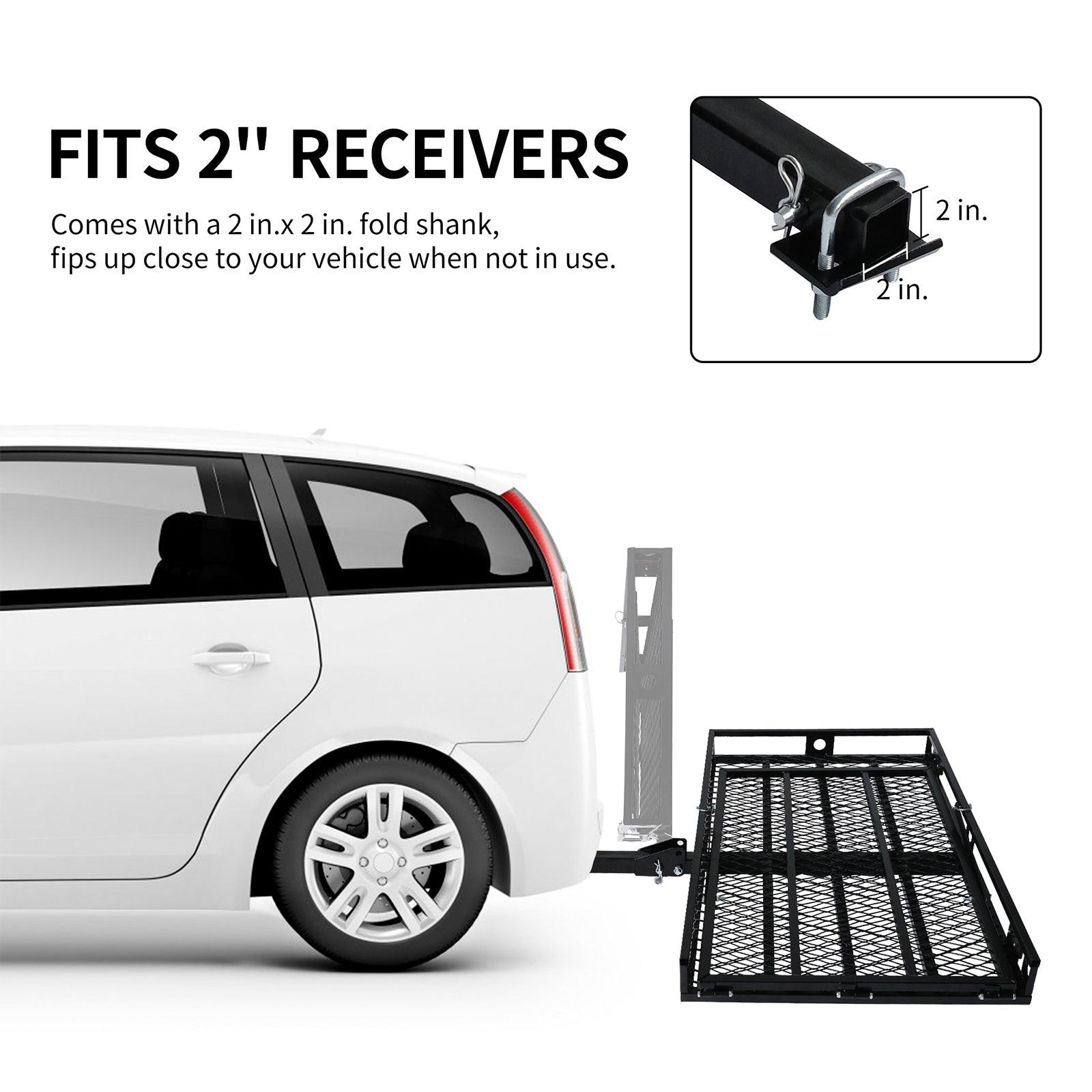 LUCKYERMORE 48.8"x 27.8" Hitch Mount Cargo Carrier Trailer Utility Basket with 42" Folding Wheelchair Ramp, Black
