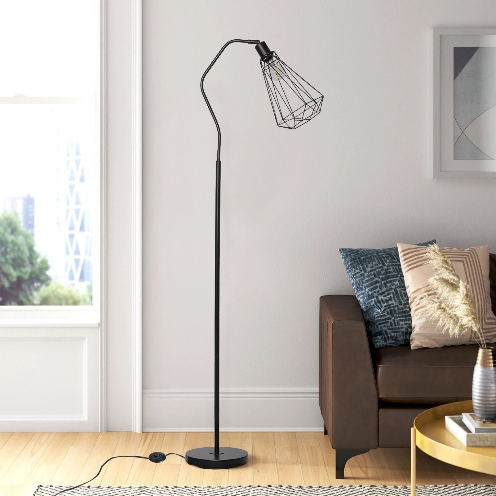 Minimalist Standing Floor Lamps with Adjustable Head Foot Switch Metal Tall Stand Up Reading Lamp, Black