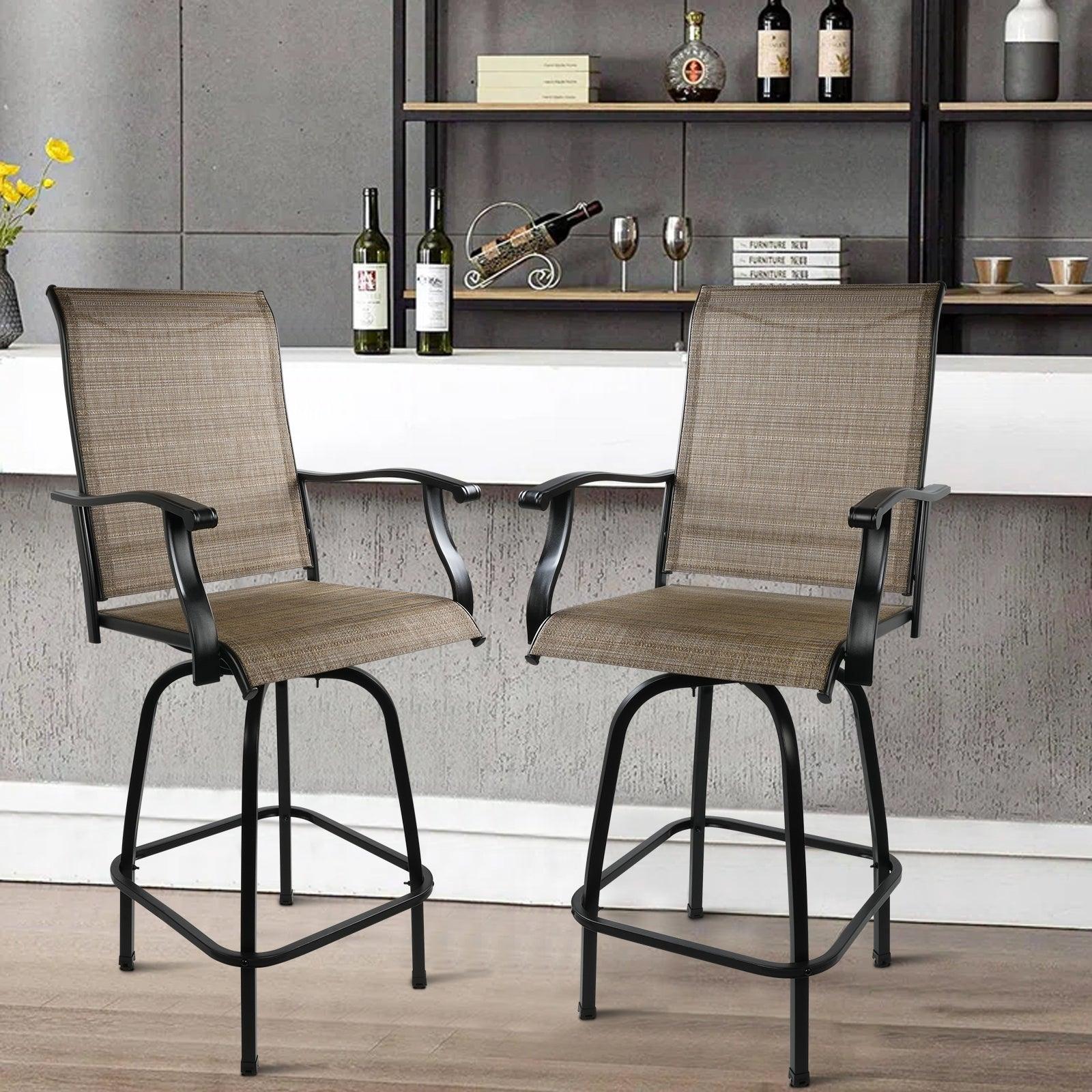 LUCKYERMORE Set of 2 Patio Swivel Bar Stools Outdoor Bar Height Patio Stools Bar Chairs with High Back and Armrest