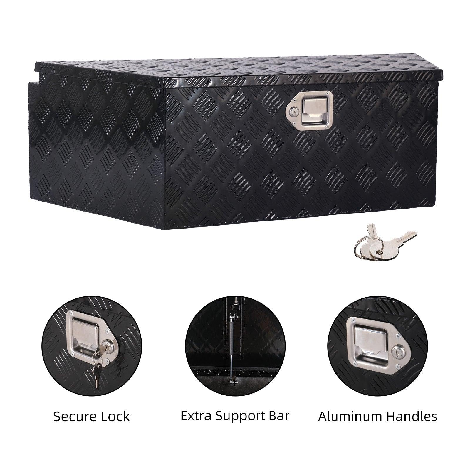 39" Trailer Tongue Box Aluminum Truck Tool Cargo Storage Box Storage Organizer with Lock, Black - Luckyermore