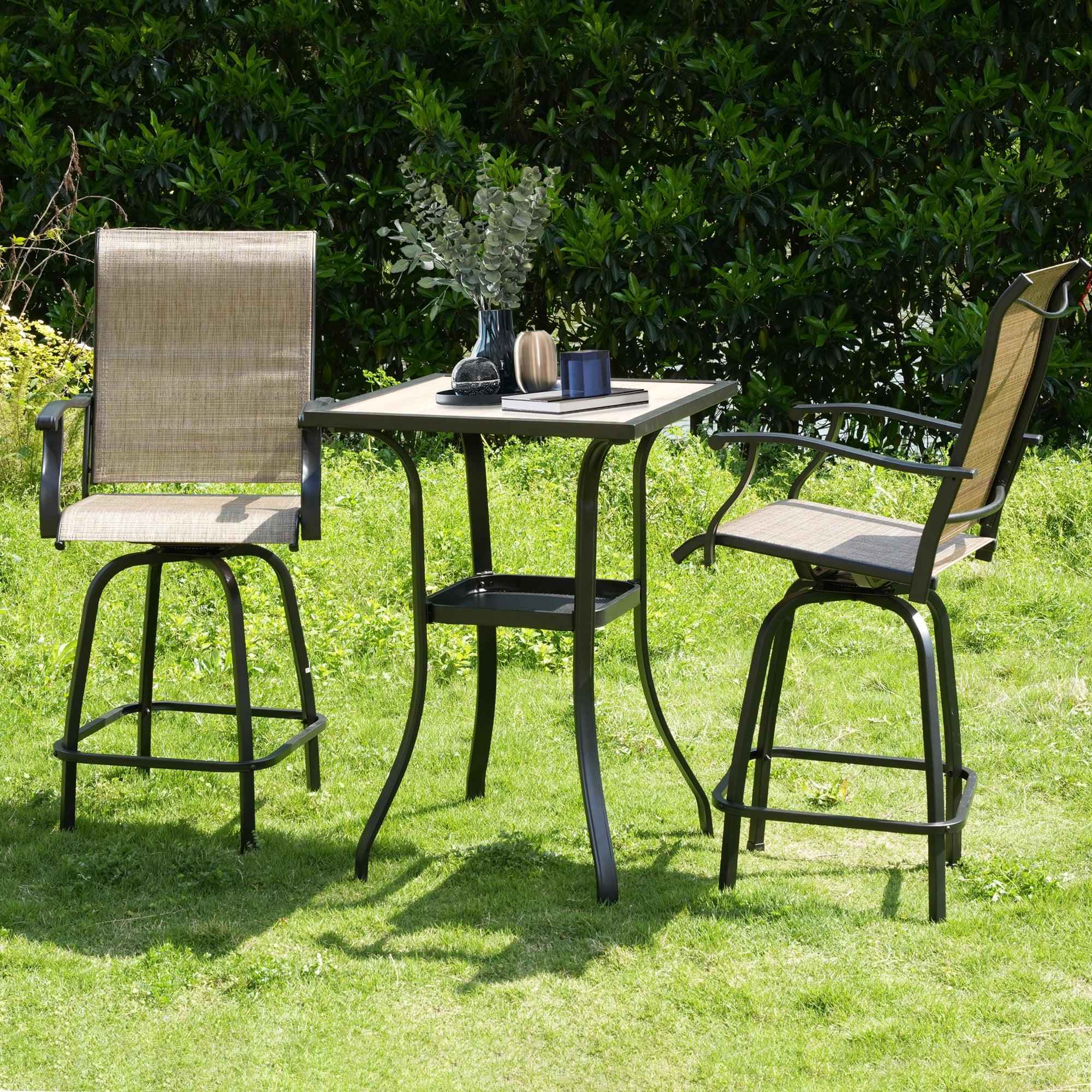 LUCKYERMORE Set of 2 Patio Swivel Bar Stools Outdoor Bar Height Patio Stools Bar Chairs with High Back and Armrest