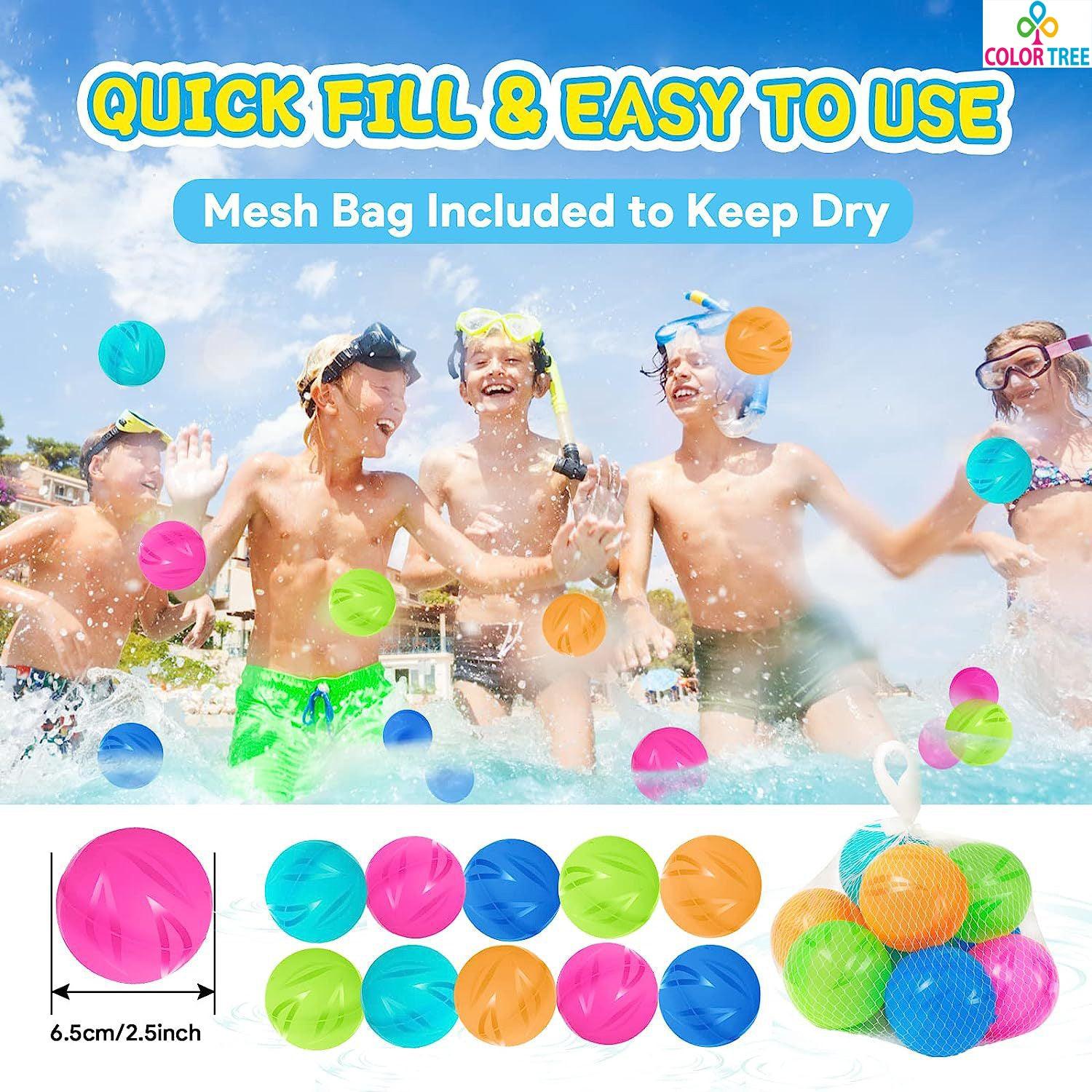 COLOR TREE Reusable Water Balloons, Water Ball for Pool Toys, Summer Toys, Easy Quick Fill & Self-Sealing Water Bombs, Soft Silicone Water Splash Ball, Best Gift for Kids - Luckyermore