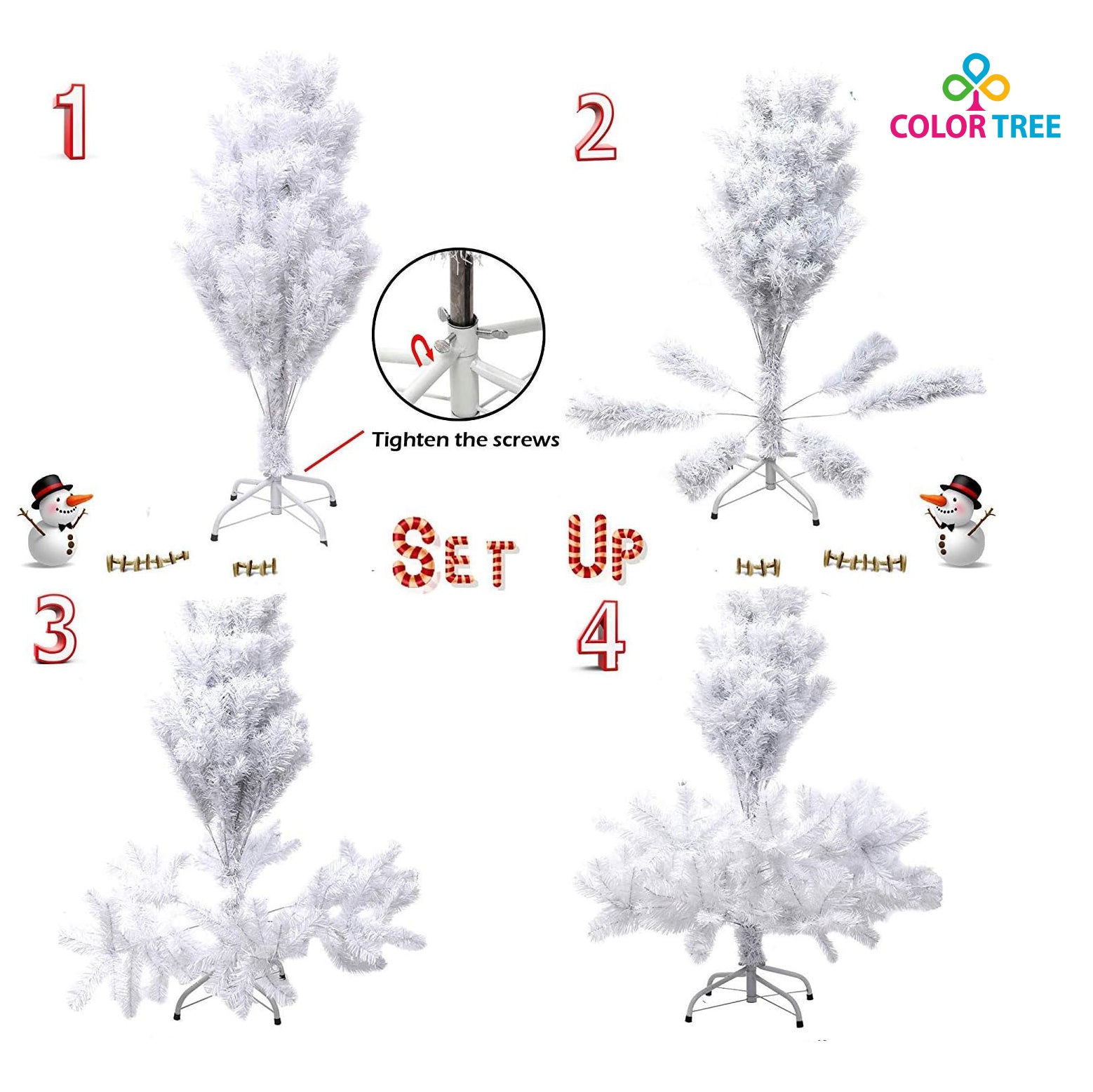 COLOR TREE 5 Feet Artificial Christmas Tree White Small Fake Xmas Tree Realistic Pine Trees with Solid Metal Stand and Holiday Decorations,450 Tips