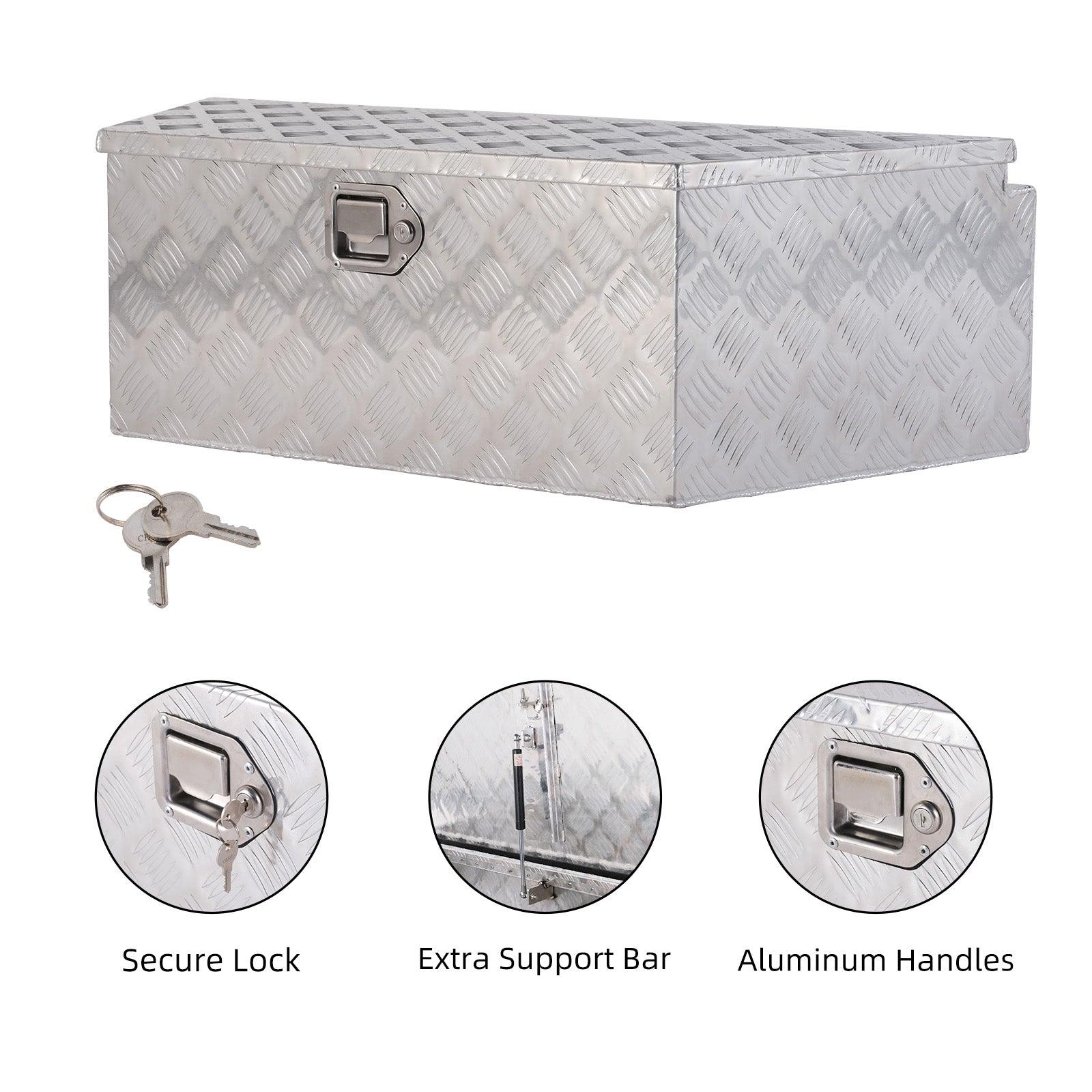 39" Trailer Tongue Box Aluminum Truck Tool Cargo Storage Box Storage Organizer with Lock, Silver