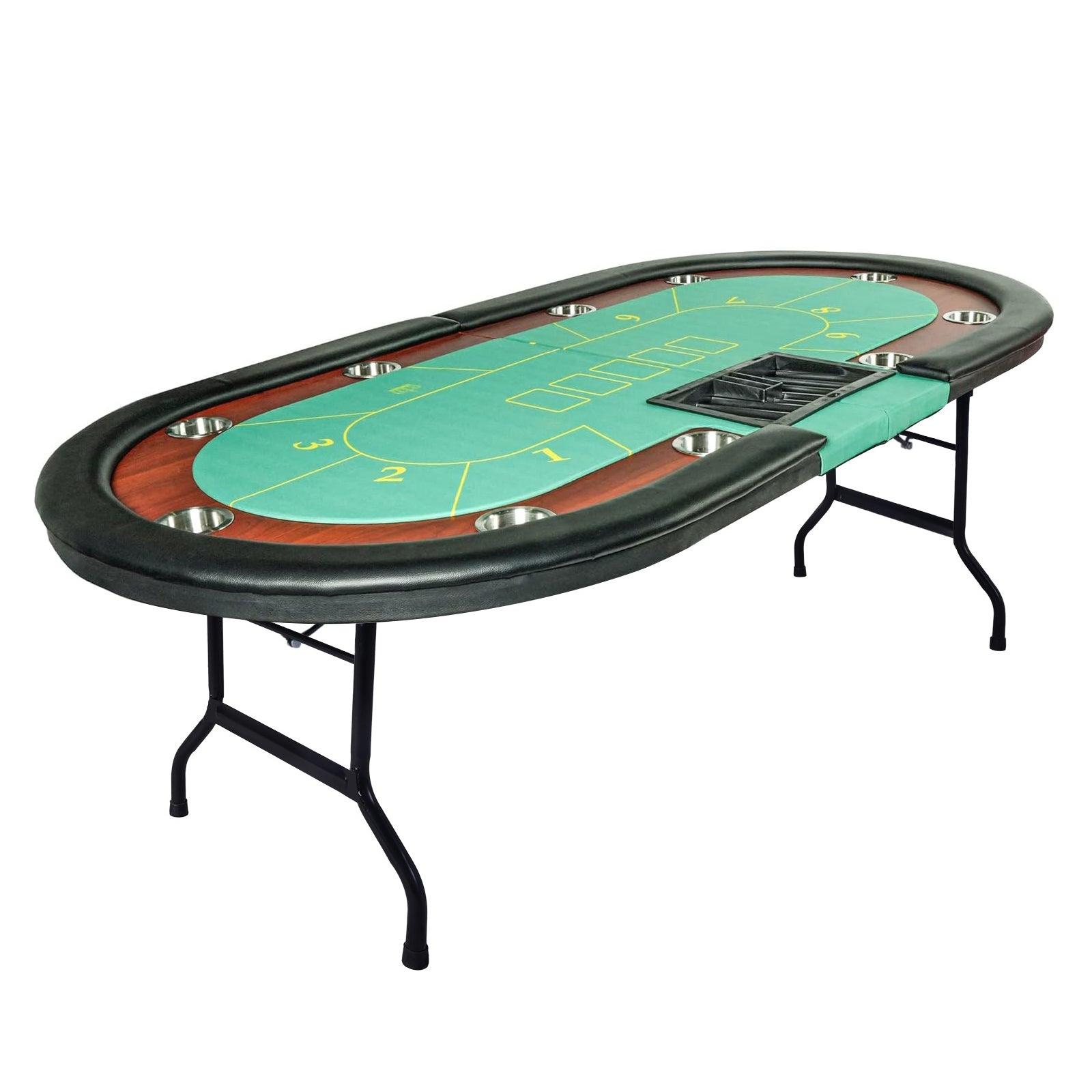 LUCKYERMORE 84" Folding Poker Table 10 Player Card Table with 10 Cup Holder for Texas Casino, Green