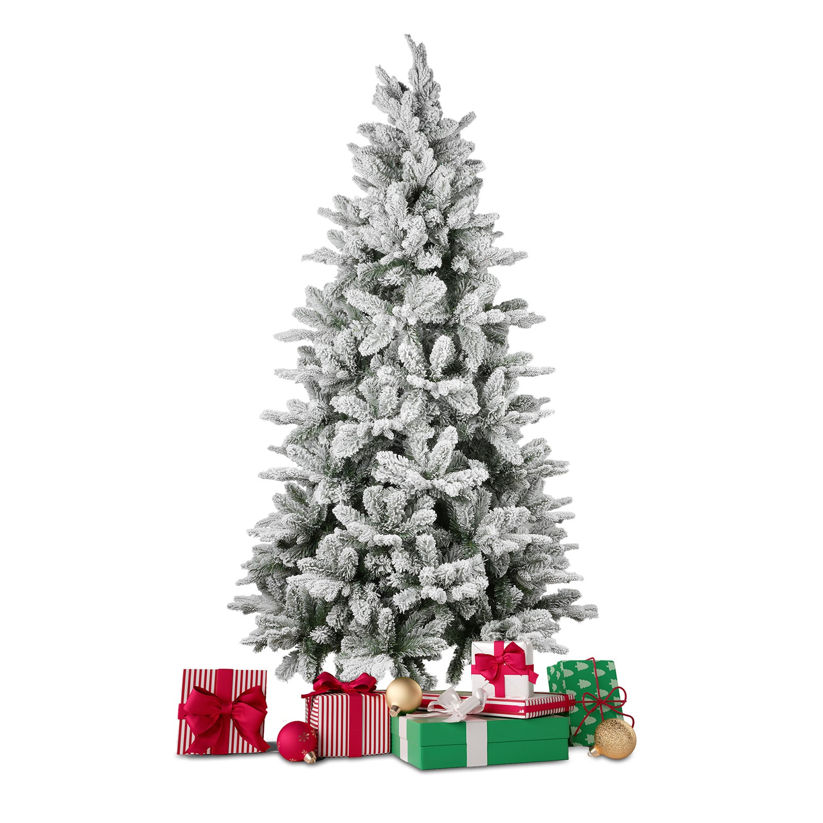 6.9ft Artificial Christmas Pine Tree Snow Flocked Xmas Tree with 950 Branch Tips