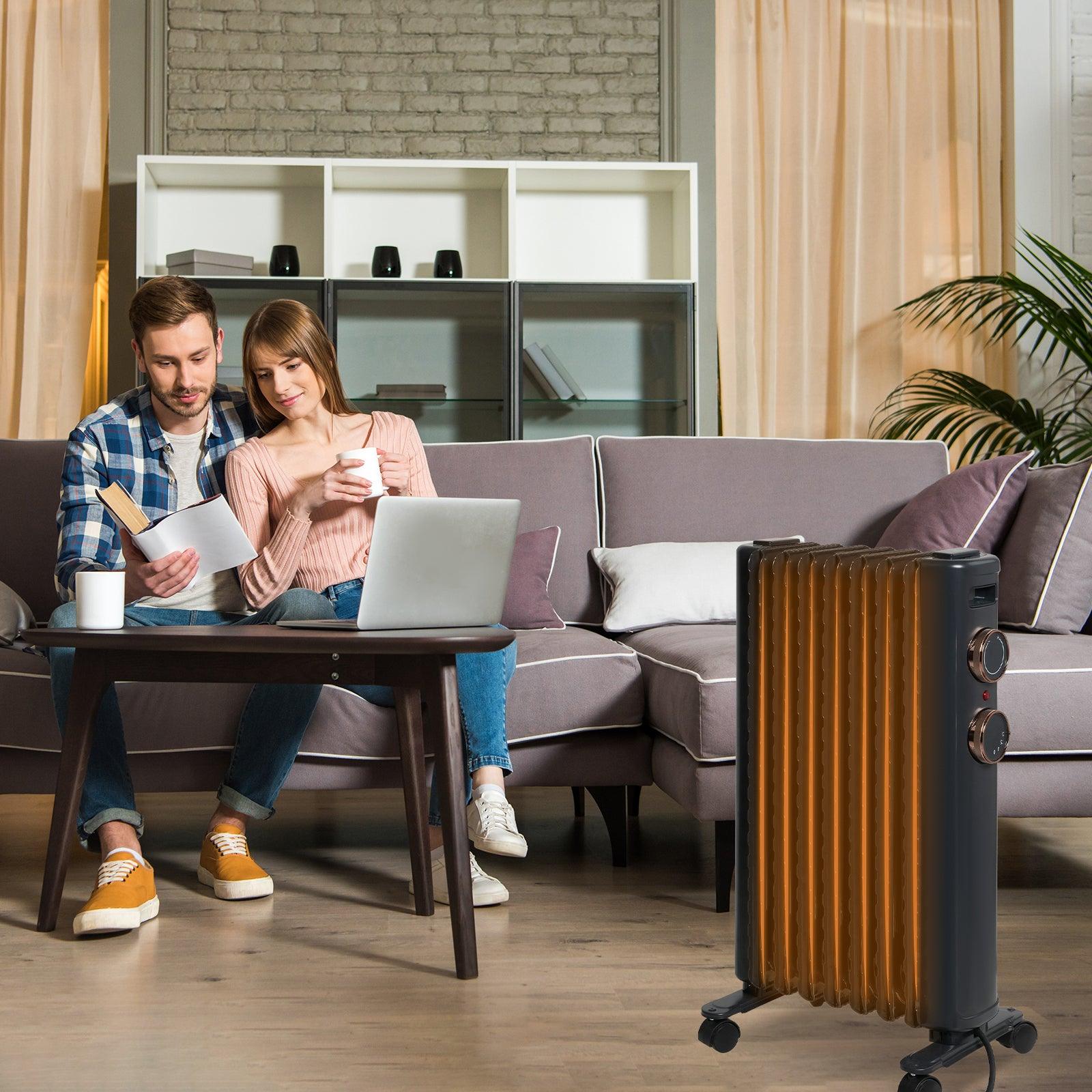 LUCKYERMORE 1500W Oil Filled Radiator Heater with 3 Heating Modes Portable Electric Space Heater, Matte Black