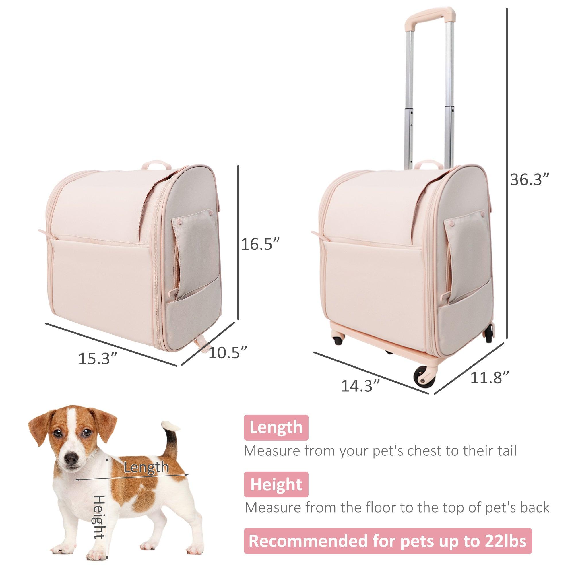 Pet Backpack with Wheels Dog Cat Travel Carrier Bag with Telescopic Handle, Pink - Luckyermore