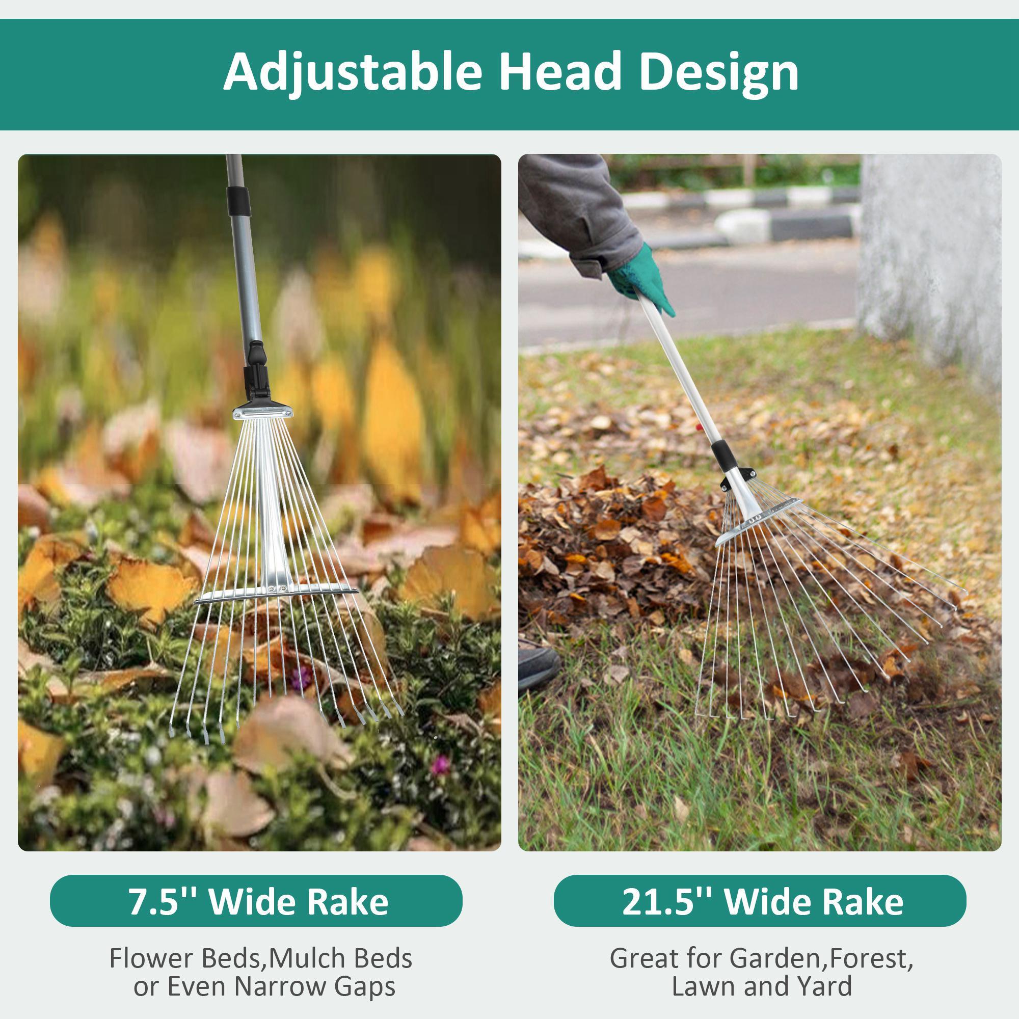 Metal Leaf Rake Set, Comes with Large Leaf Scoop, 2 Garden Bags, 1 Pair of Work Gloves, Leaf Clean-Up Tool - Luckyermore