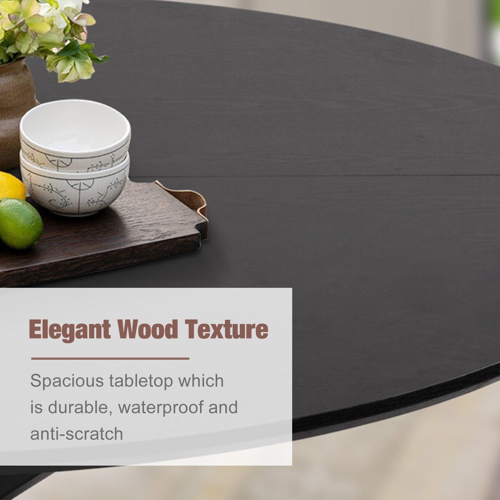 LUCKYERMORE 53" Round Mid-Century Modern Wooden Kitchen Dining Table for 4-6 with Solid Metal Leg, Black Wood Grain