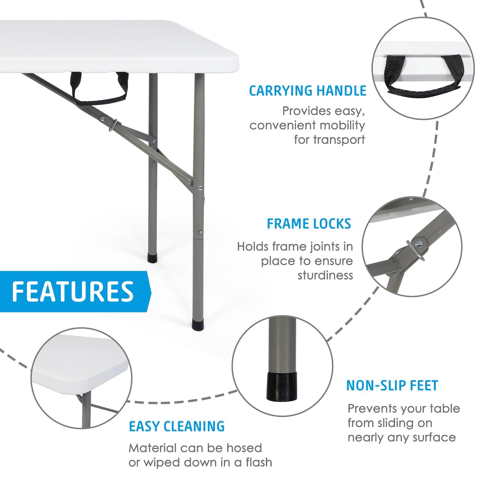LUCKYERMORE 4ft Portable Folding Plastic Table for 4-6 Picnic Dining Table 48" with Carry Handle, White