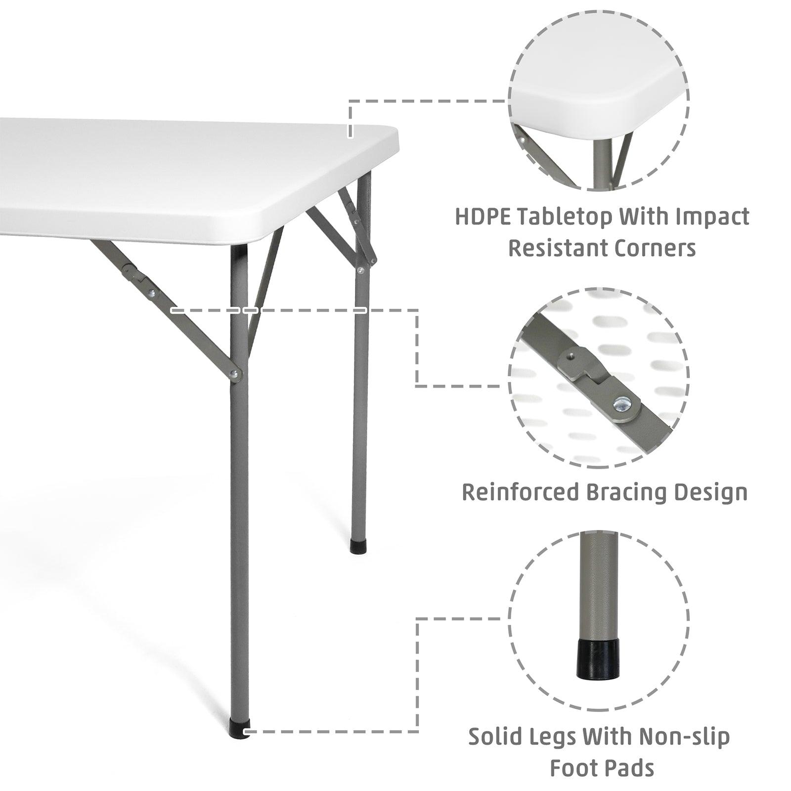 LUCKYERMORE 34" Portable Folding Plastic Square Table for 4 Picnic Dining Table with Carry Handle, White