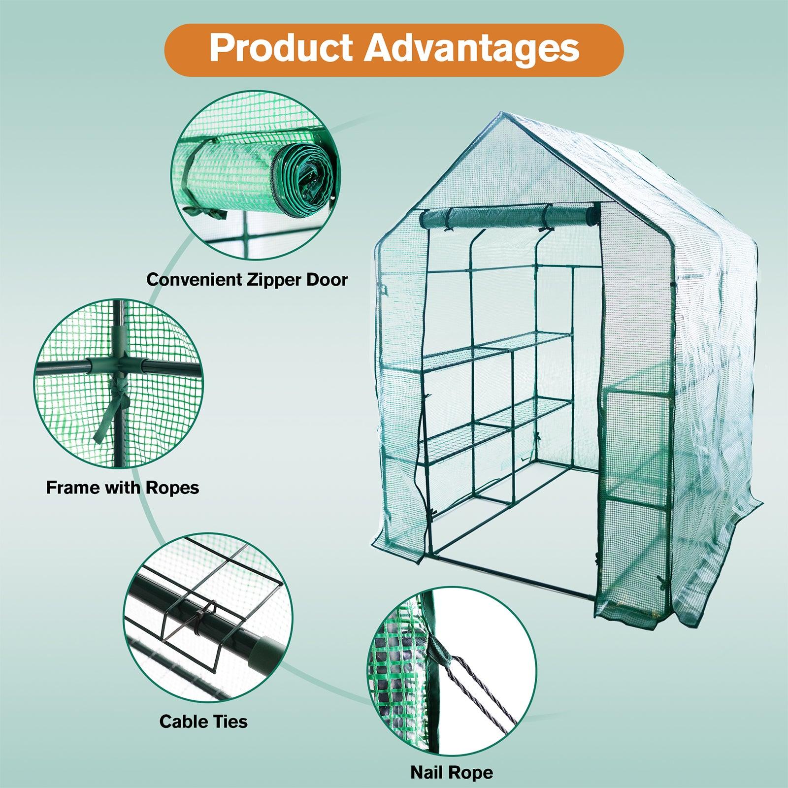 3 Tiers 8 Shelves Walk-in Greenhouse Mini Portable Outdoor Planter House - Luckyermore