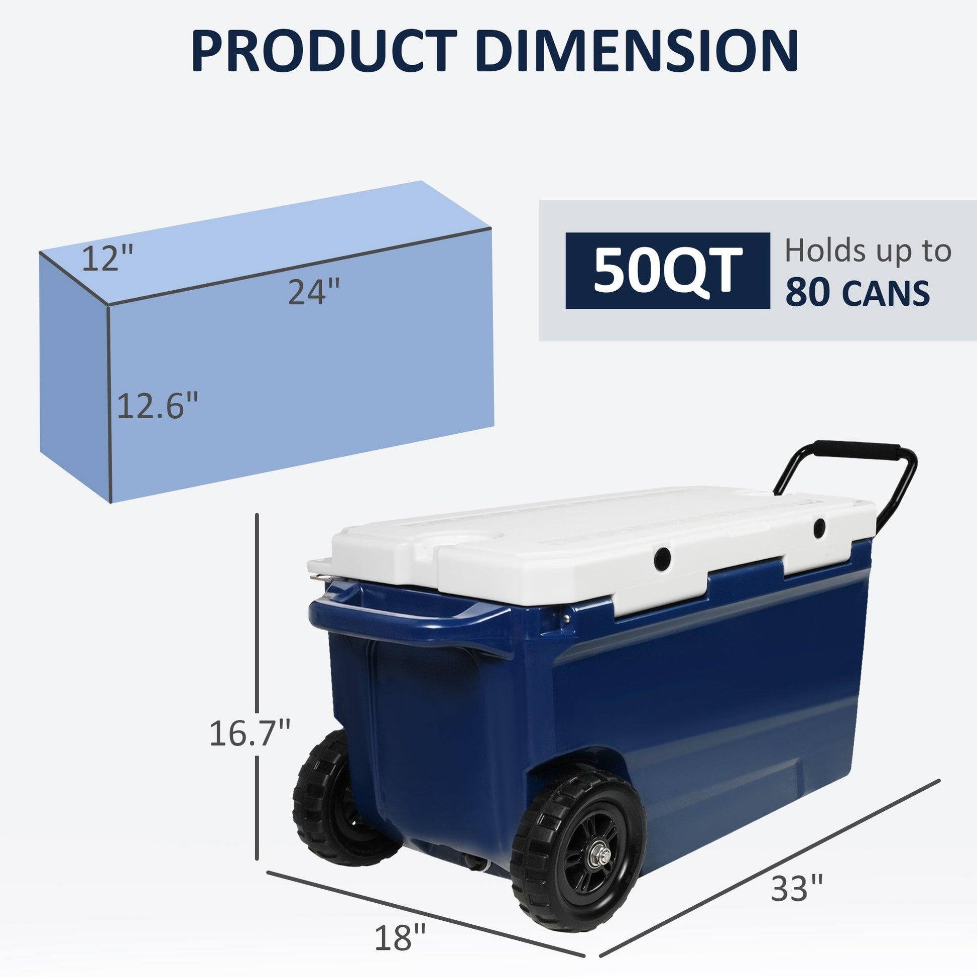 Luckyermore 50QT Portable Ice Cooler Box with Wheels and Handle Ice Chest for Camping for Outdoor Fishing Travel