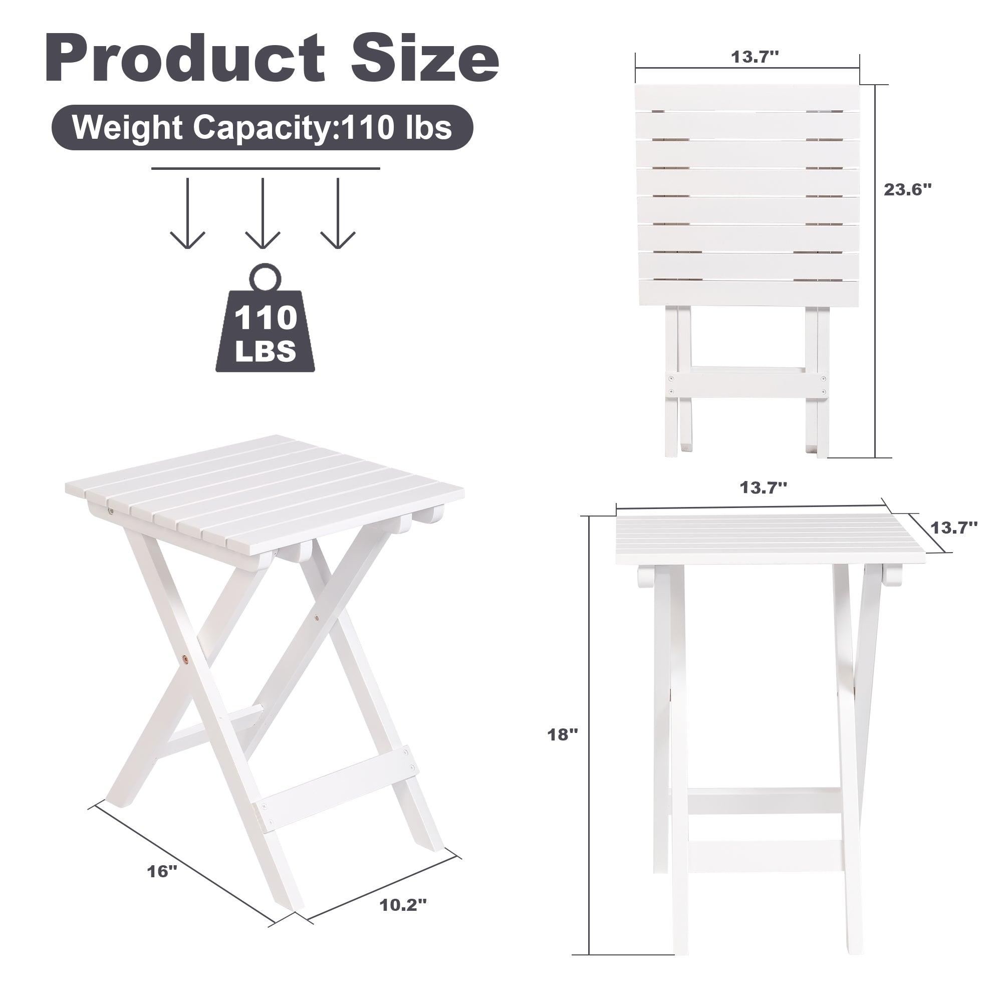 LUCKYERMORE 13.7" Square Outdoor Patio Folding Side Table Wood Portable End Table, White