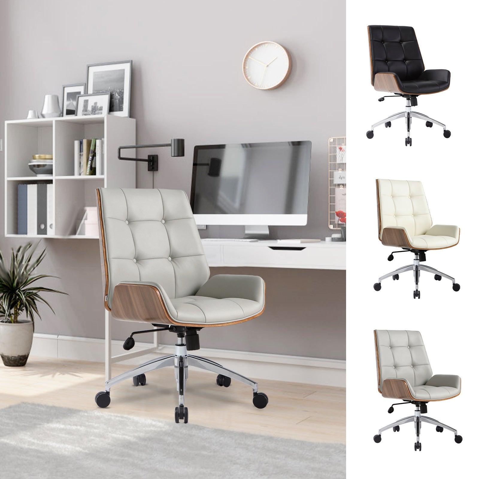 Executive Ergonomic Office Leather Chairs with Tilt and Height Adjustable, Light Gray