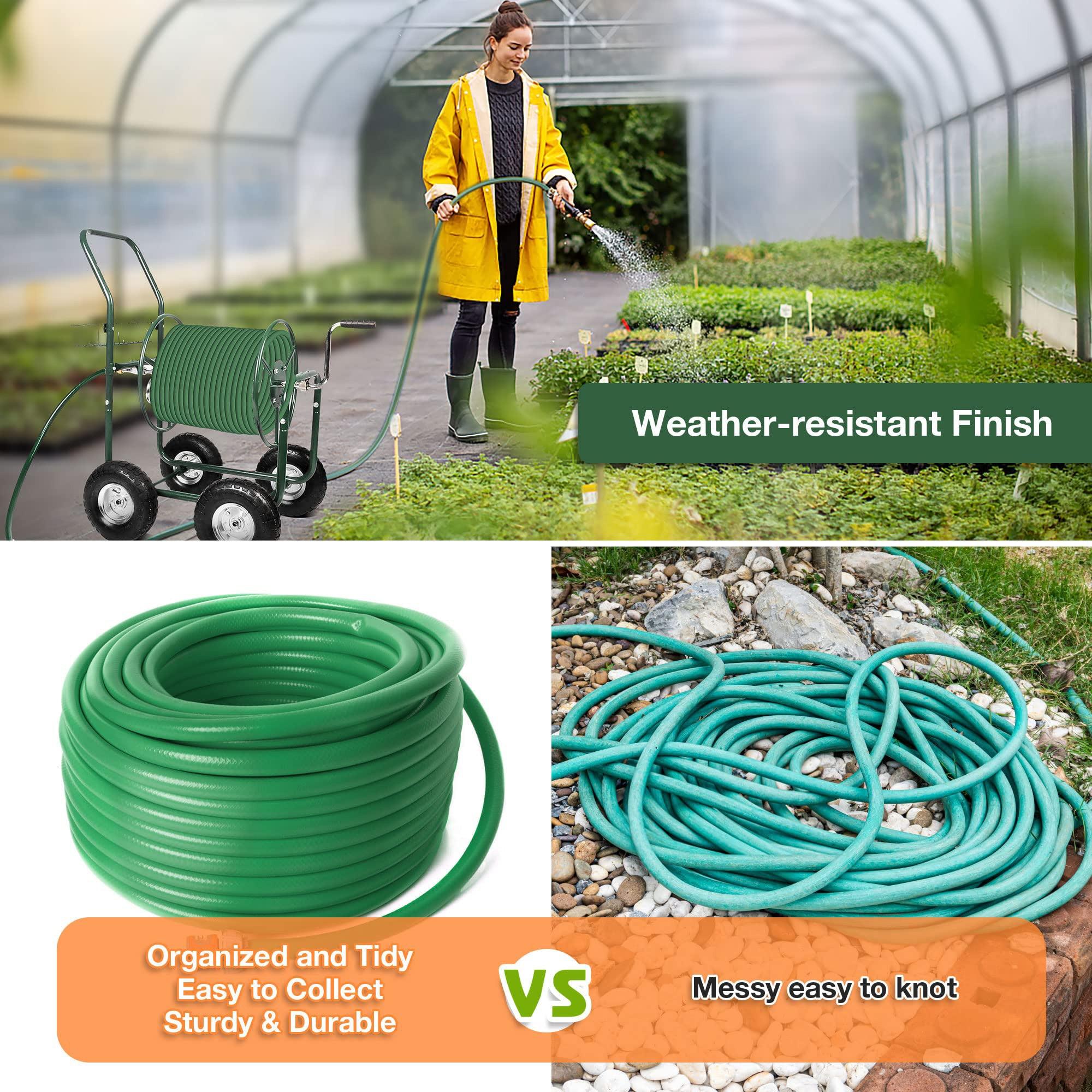 Portable Garden Hose Reel Cart with Wheels with Storage Basket Rust Resistant Water Hose Holder - Luckyermore