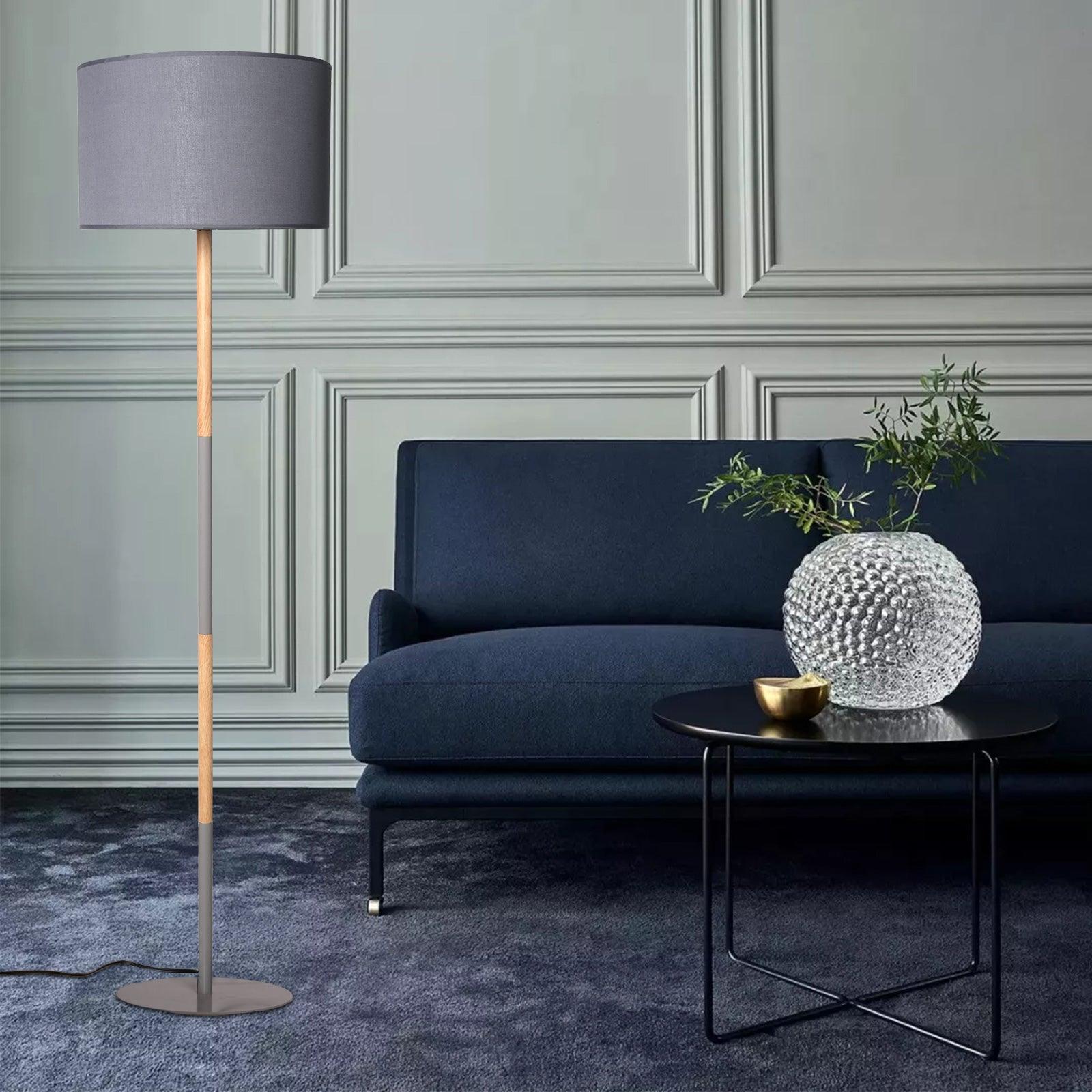 Standing Floor Lamp with 8W LED Bulb Foot Switch Fabric Lamp Shade Tall Stand Up Floor Lamp, Gray