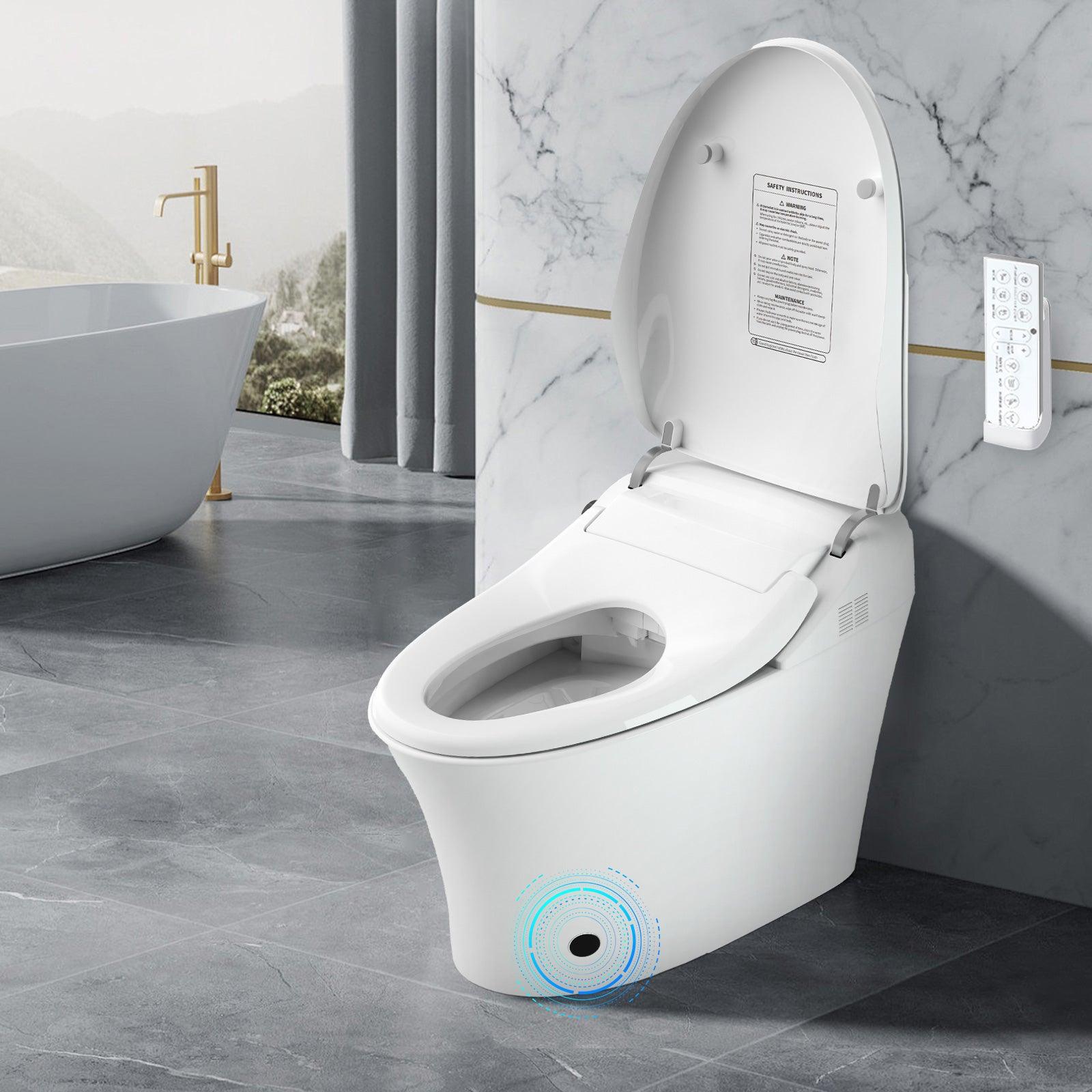 Electronic Smart Toilet Bidet with Heated Seat, Off-Seat Auto Flushing and Dryer, One Piece Bidet with Self-Cleaning Nozzle, LED Night Light - Luckyermore
