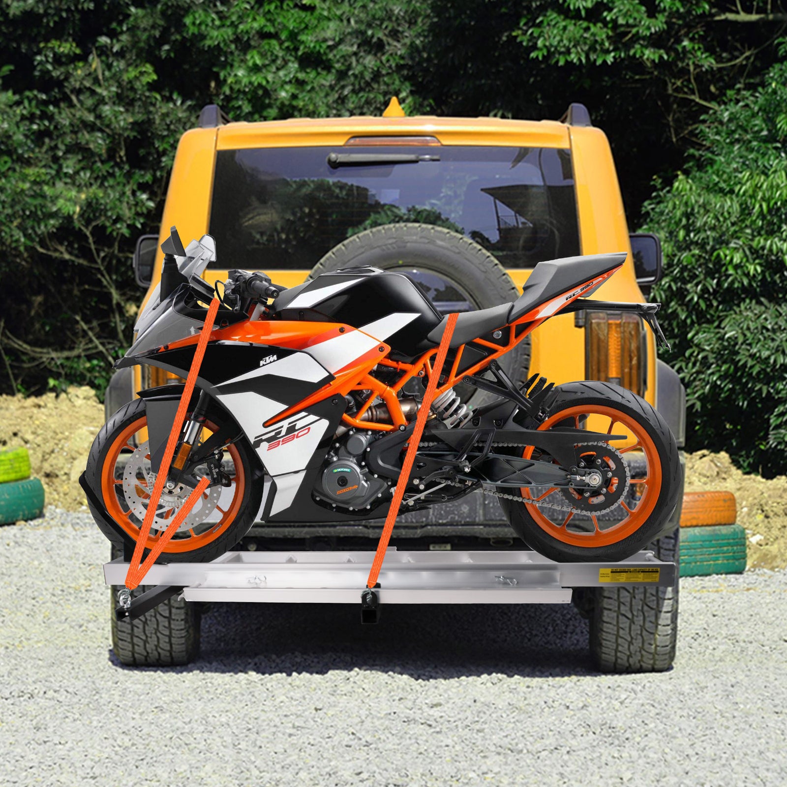 Hitch Mount Motorcycle Carrier Dirt Bike Scooter Carrier with Loading Ramp Wheel Lock