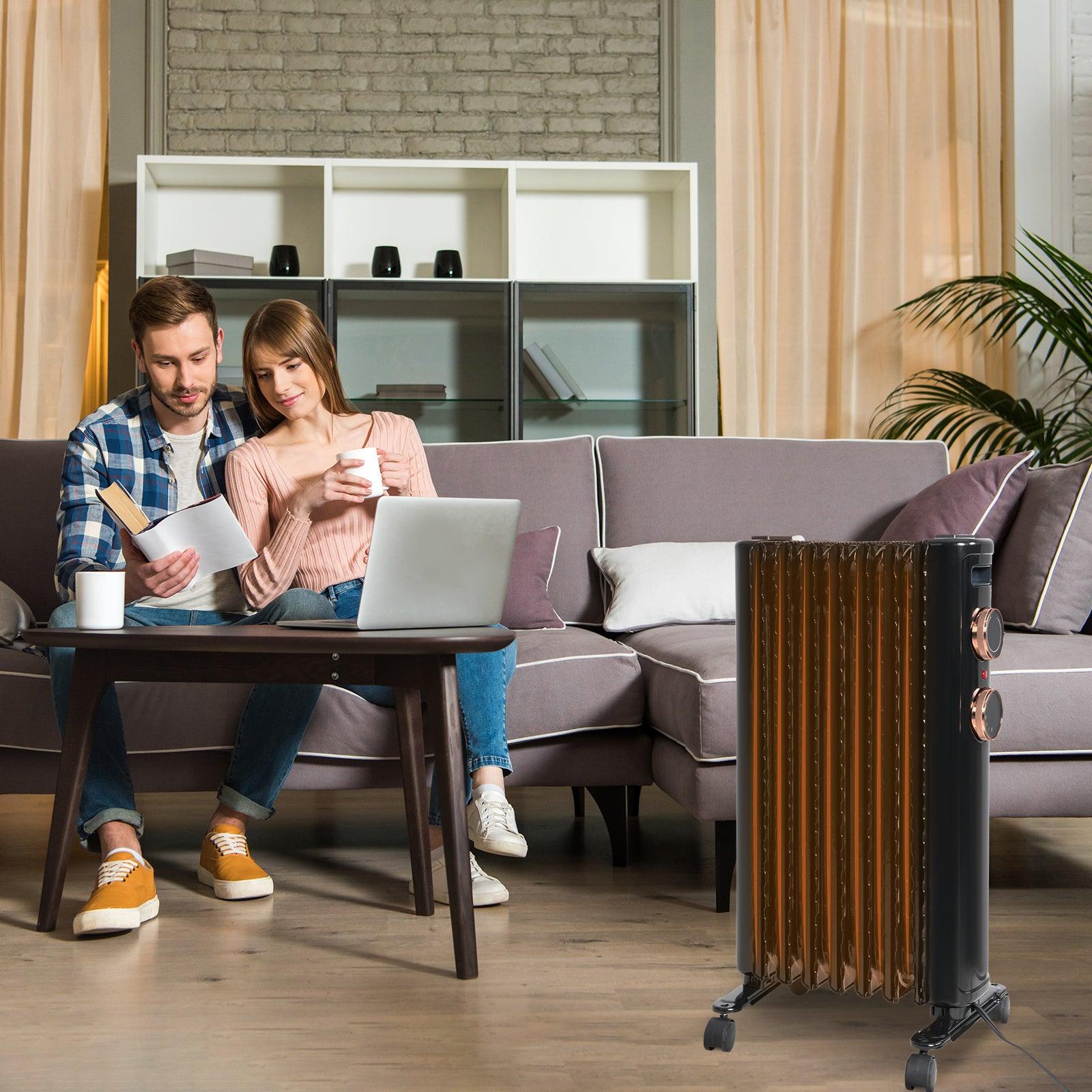 LUCKYERMORE 1500W Oil Filled Radiator Heater with 3 Heating Modes Portable Electric Space Heater, Black