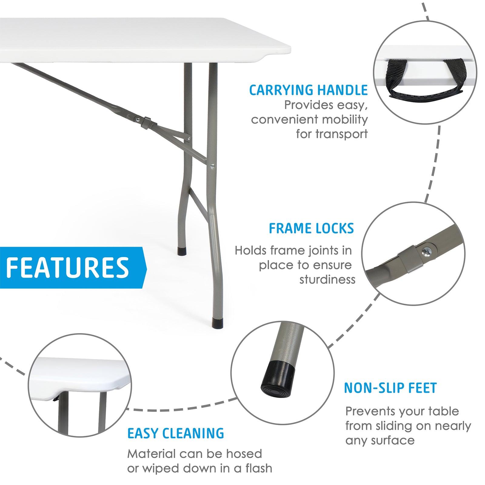 LUCKYERMORE 6ft Portable Folding Plastic Table for 6-8 Picnic Dining Table 71" with Carry Handle, White