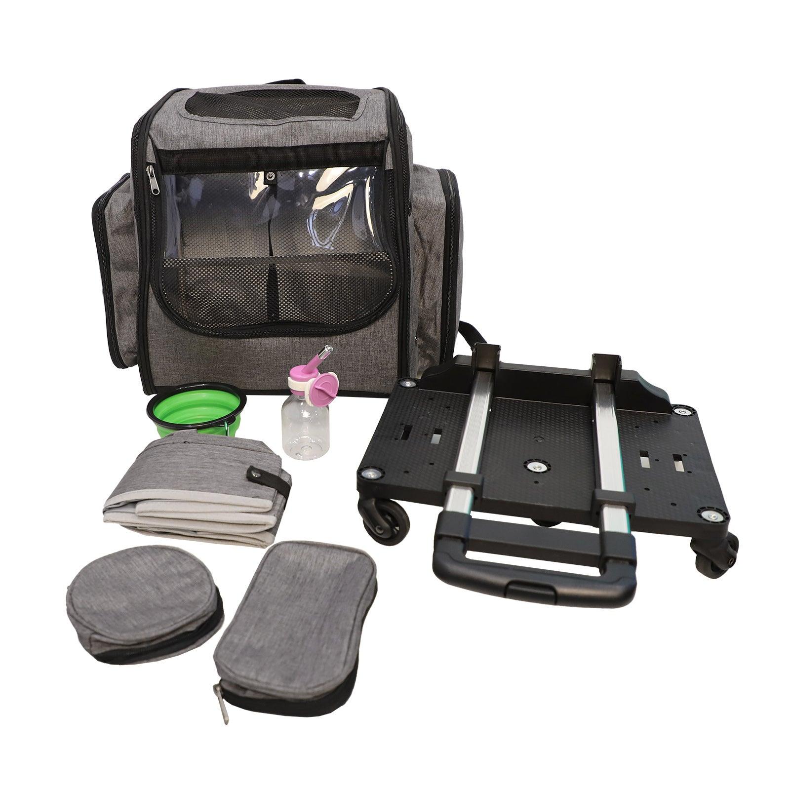 Pet Backpack with Wheels Dog Cat Travel Carrier Bag with Telescopic Handle, Gray - Luckyermore
