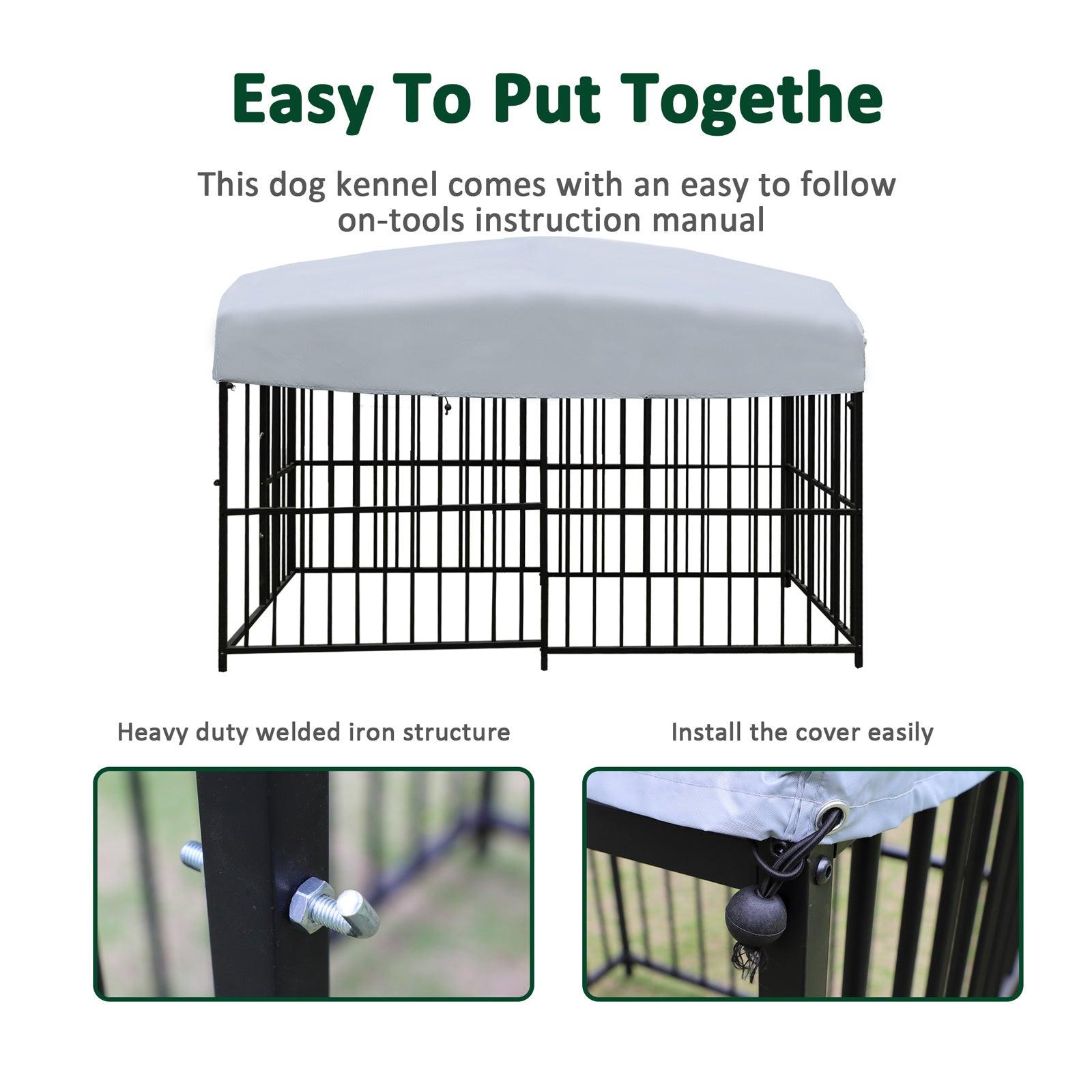 7.8'x4'x5' Large Dog Outdoor Kennel Pet Playpen with Waterproof Cover and Secure Lock, Black - Luckyermore
