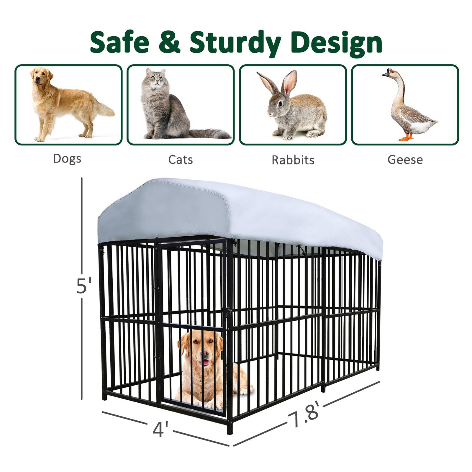 7.8'x4'x5' Large Dog Outdoor Kennel Pet Playpen with Waterproof Cover and Secure Lock, Black - Luckyermore