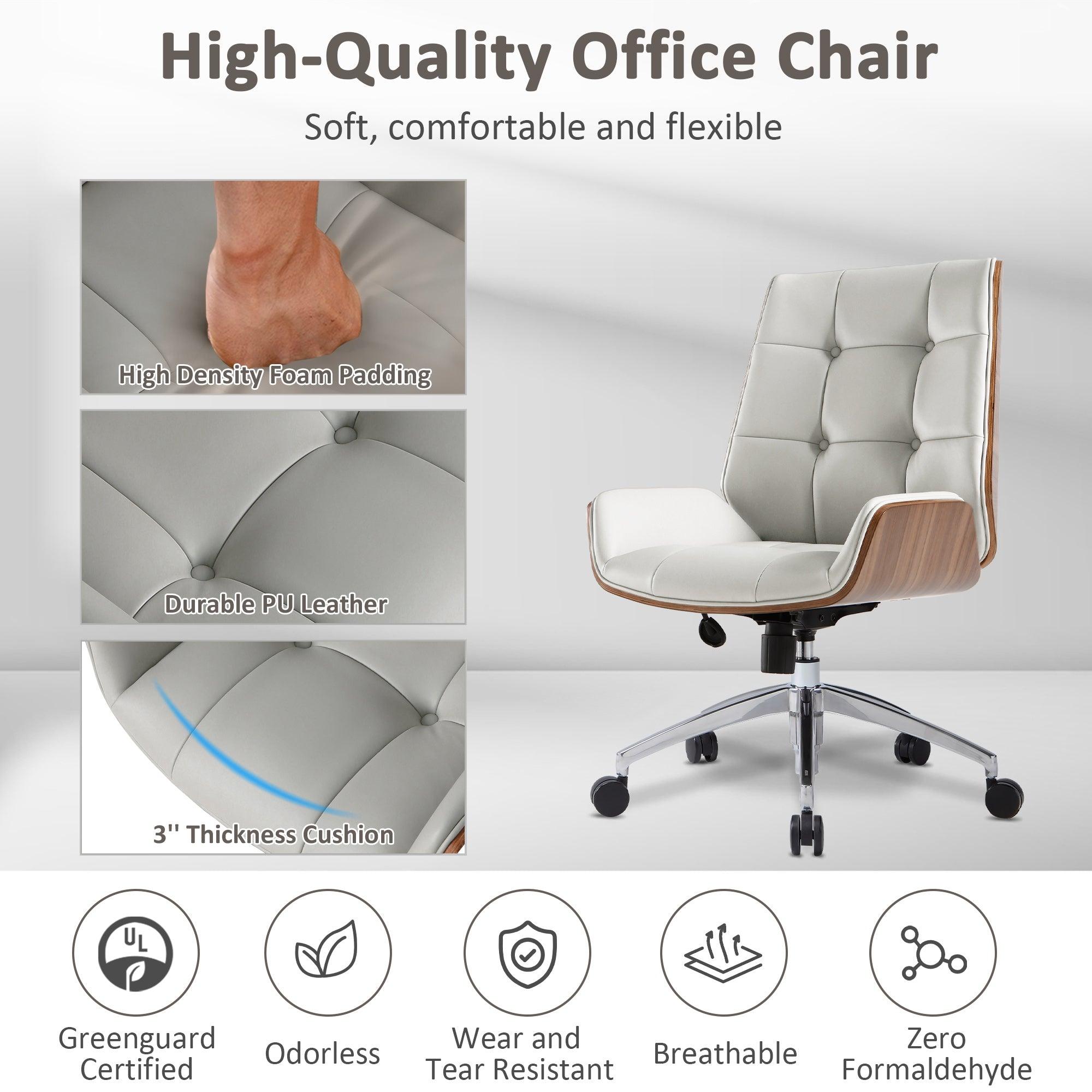 Executive Ergonomic Office Leather Chairs with Tilt and Height Adjustable, Light Gray