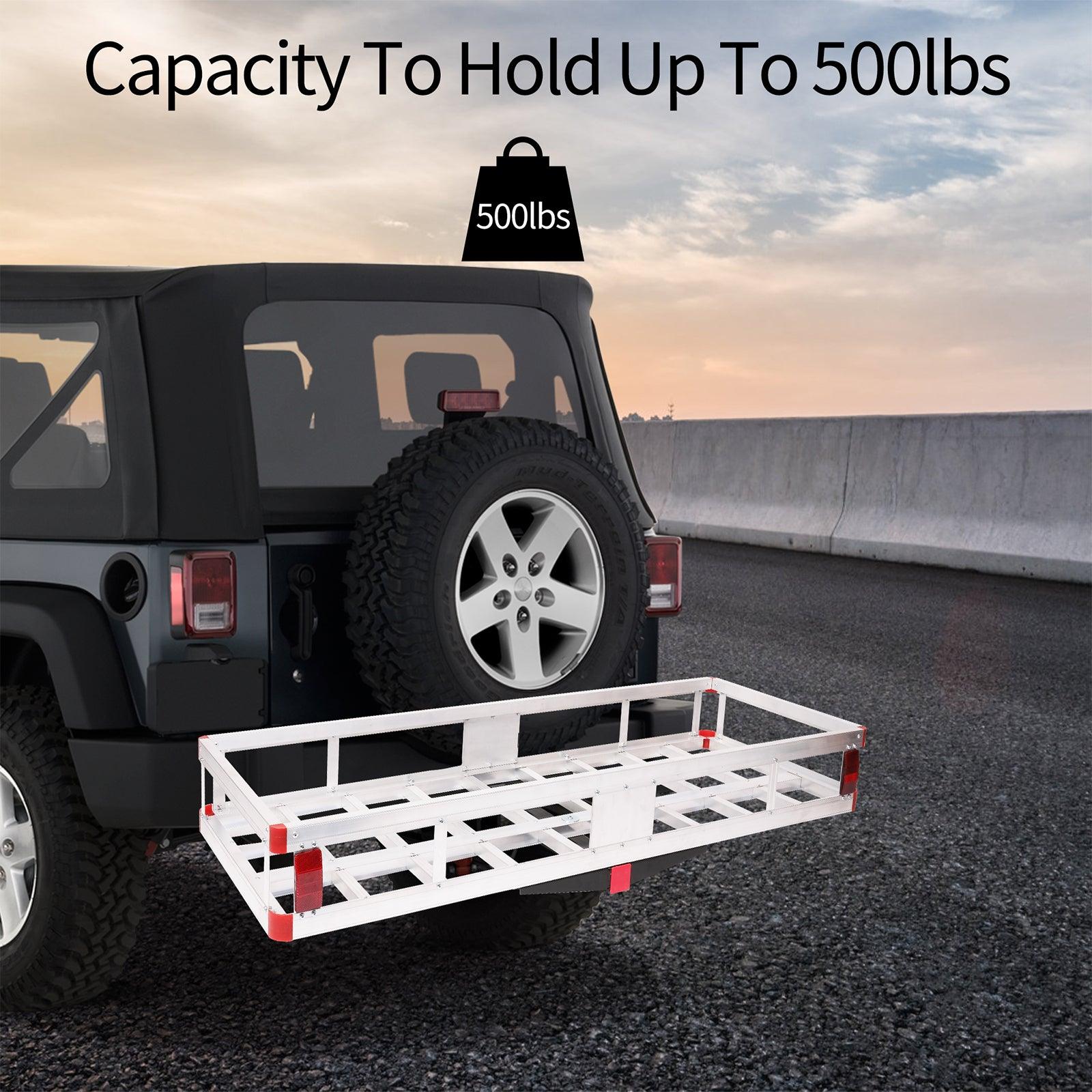 LUCKYERMORE 60"x 22"x 7" Hitch Mount Aluminum Cargo Carrier Basket Folding Cargo Rack with 2" Receiver, Silver