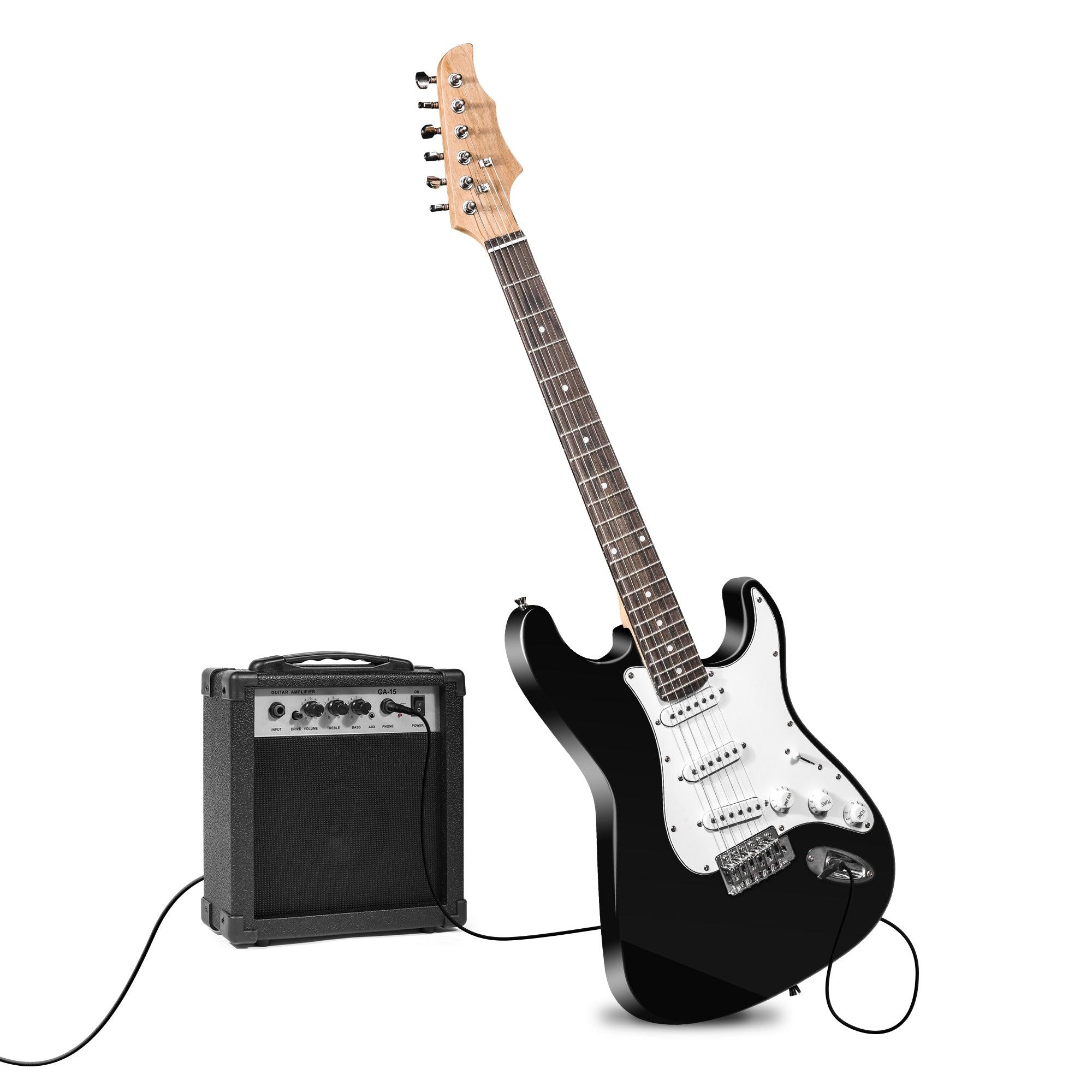 39.5" Full Size Electric Guitar for Beginners with Amplifier, Black and White - Luckyermore