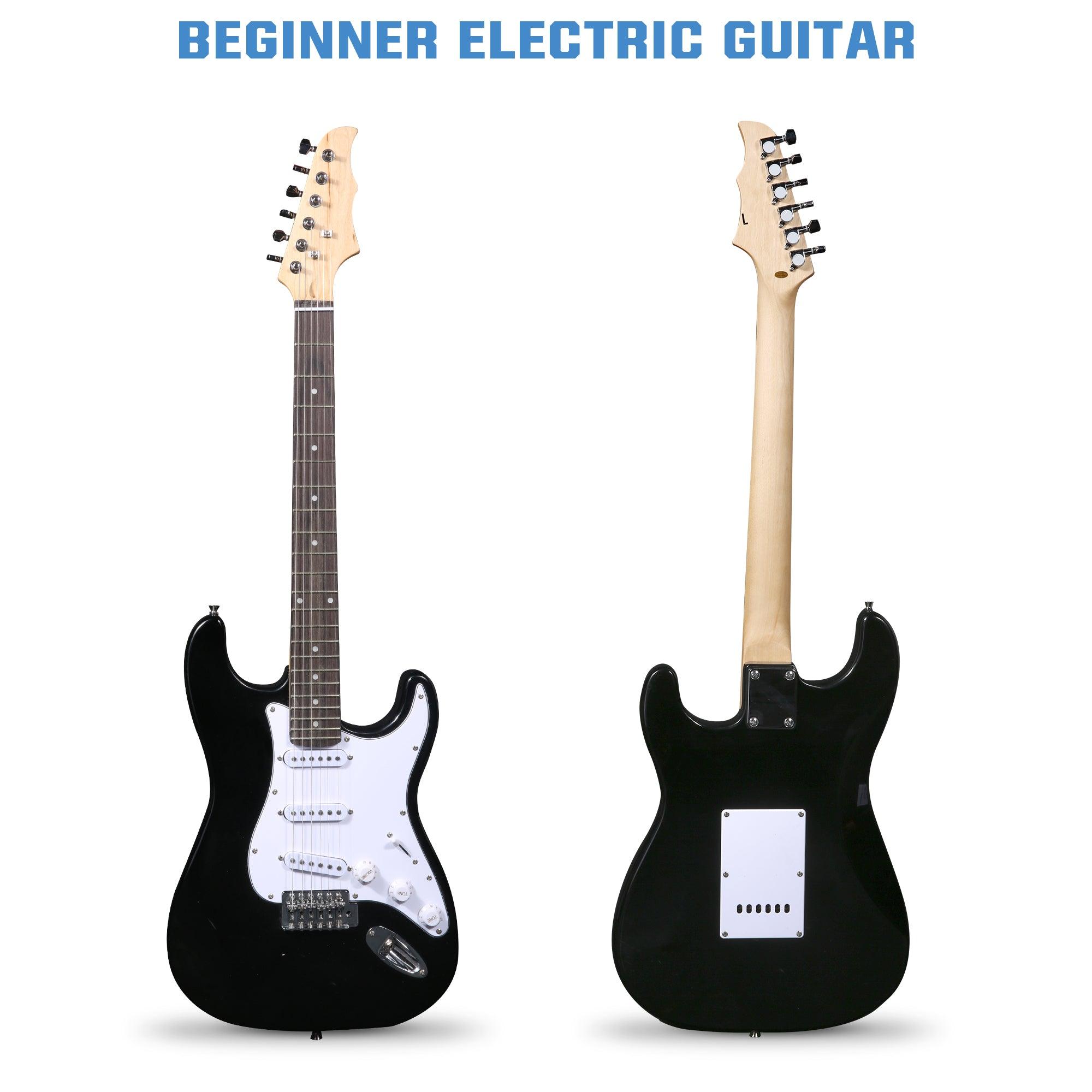 39.5" Full Size Electric Guitar for Beginners with Amplifier, Black and White - Luckyermore