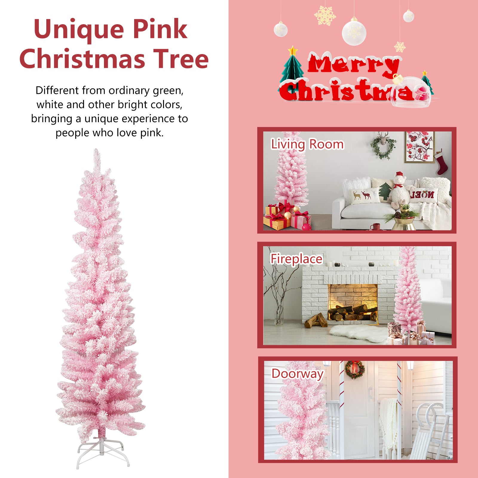 6.9ft Pink Artificial Christmas Tree Xmas Tree with 450 Branch Tips Metal Stand