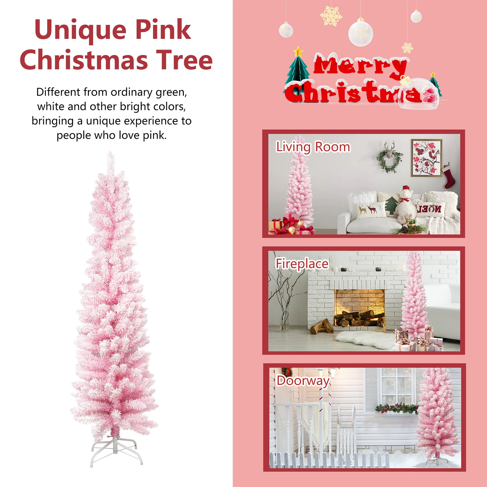 5ft Pink Artificial Christmas Tree Xmas Tree with 250 Branch Tips Metal Stand
