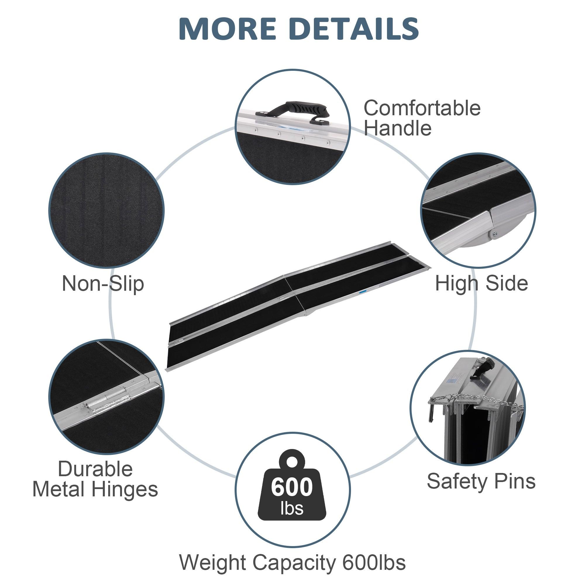 10ft Portable Ramp for Wheelchair Scooter Folding Aluminum Alloy Ramp with Handle - Luckyermore