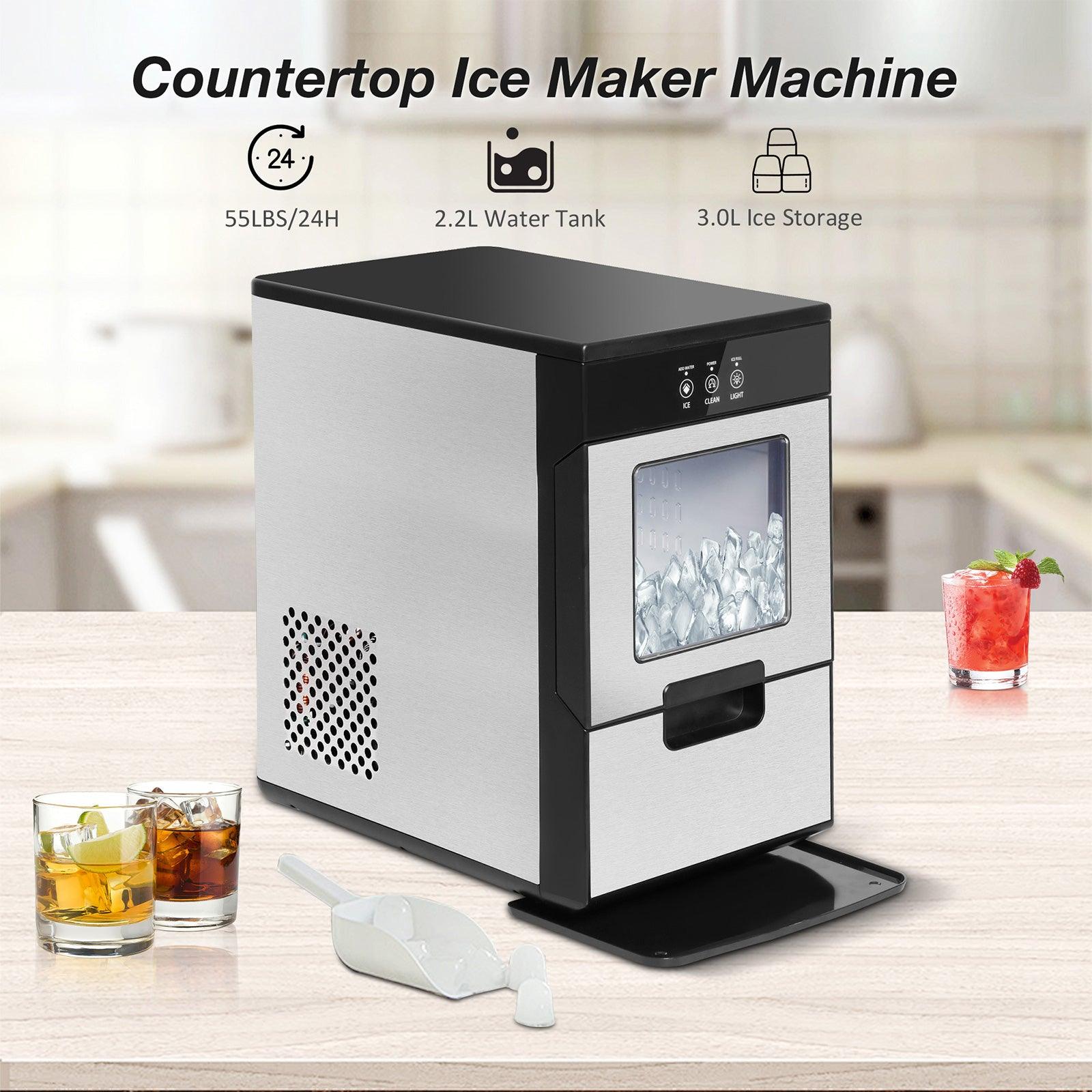 55lbs/24H Countertop Nugget Ice Maker Self-Cleaning Ice Machine with Ice Scoop and Drip Tray - Luckyermore