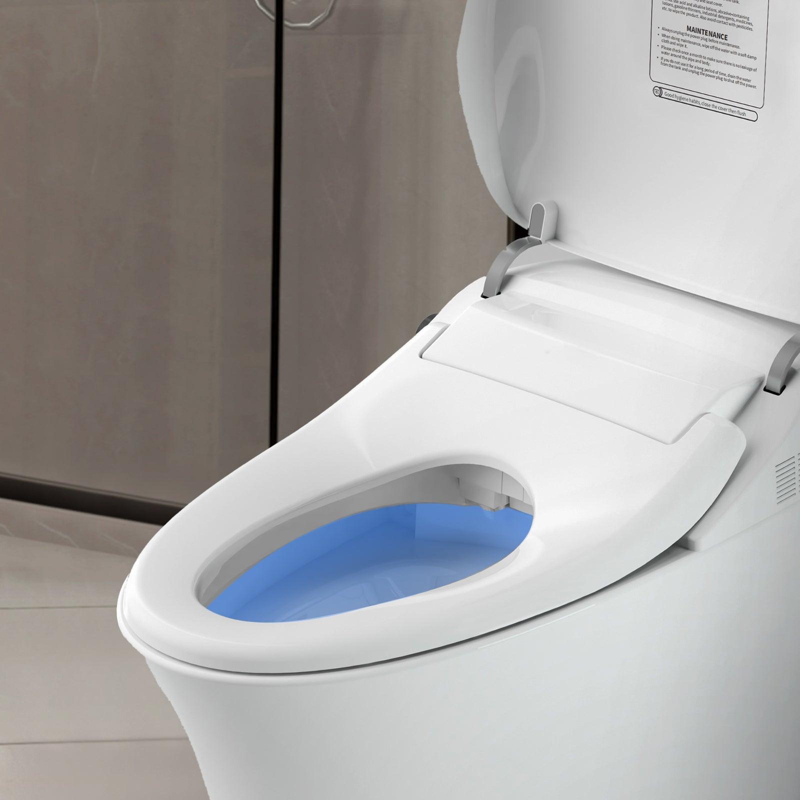 Electronic Smart Toilet Bidet with Heated Seat, Off-Seat Auto Flushing and Dryer, One Piece Bidet with Self-Cleaning Nozzle, LED Night Light - Luckyermore