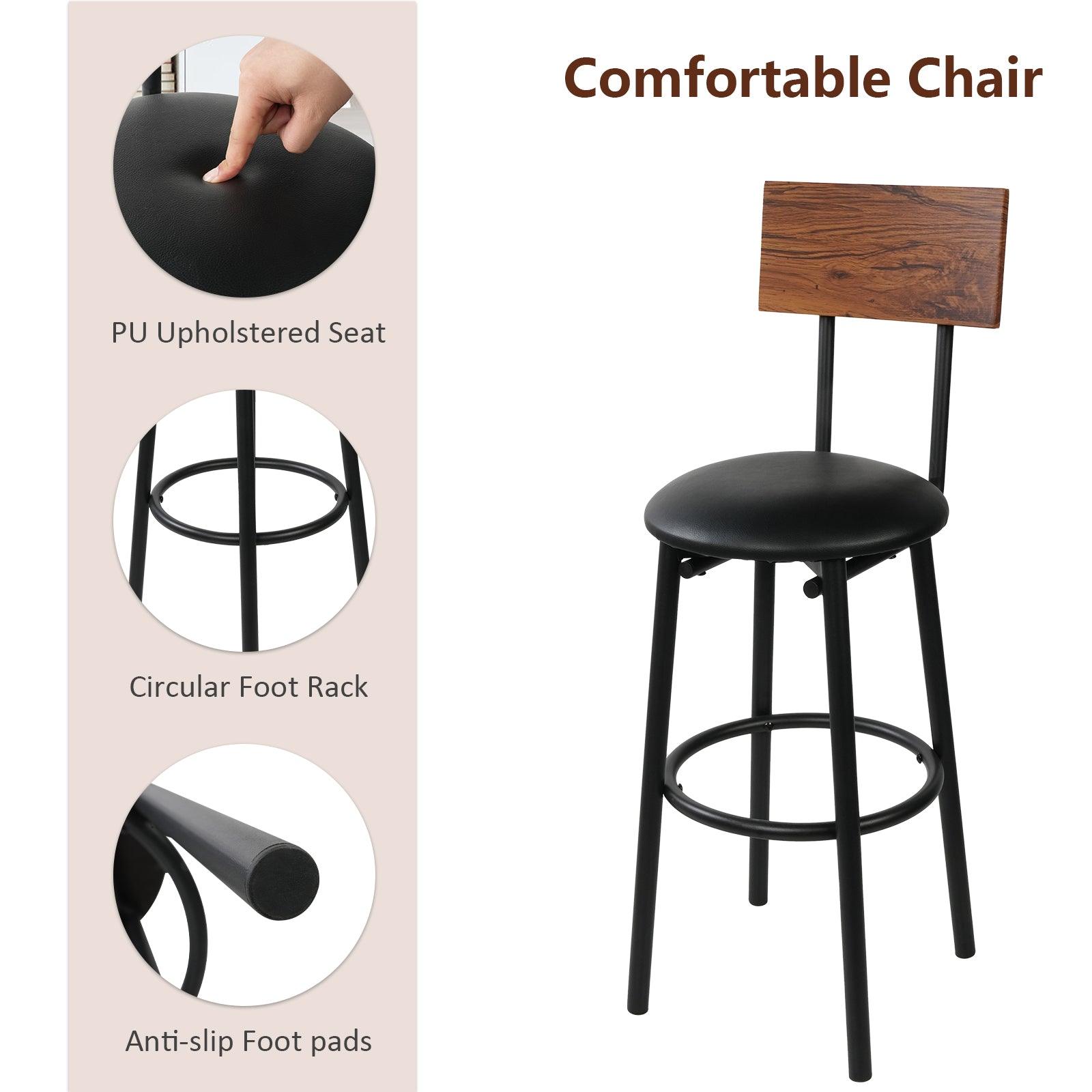 LUCKYERMORE Round Bar Table Set, 2-Tier Table 23.6" for 2 with 2 Upholstered Bar Stools with Backrest