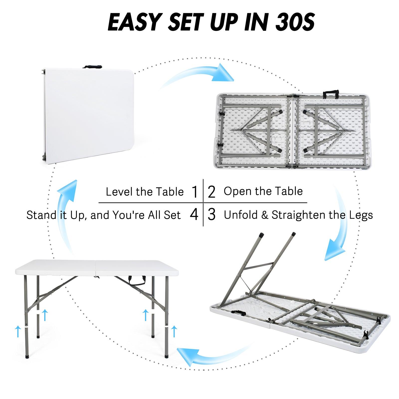 4ft Portable Folding Plastic Table for 4-6 Picnic Dining Table 48" with Carry Handle, White