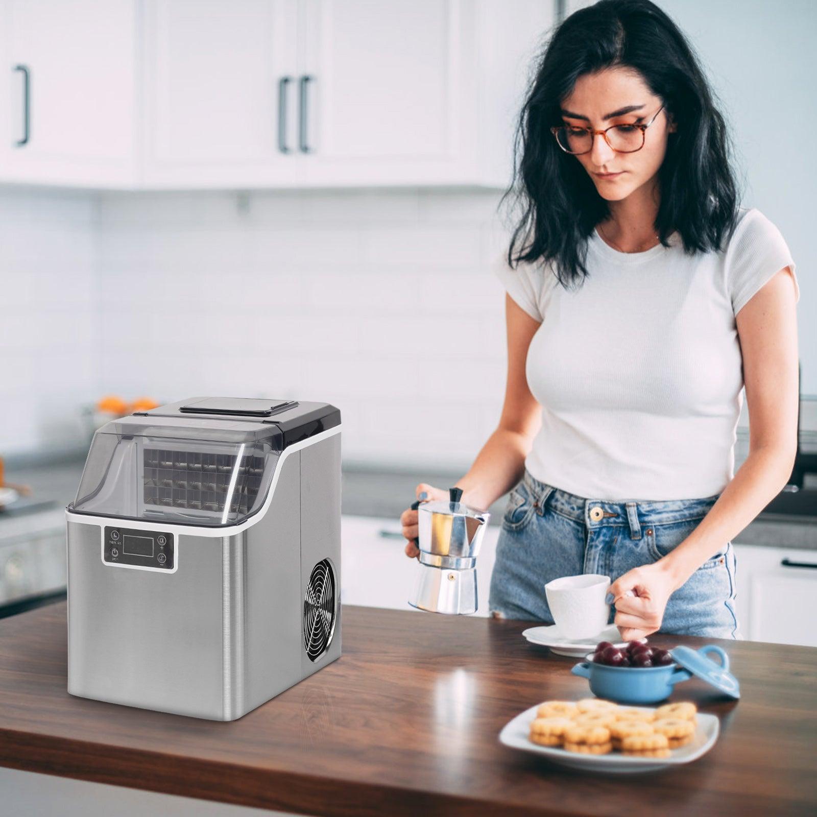 48.5lbs/24H 2 in 1 Compact Water Ice Maker with Ice Scoop Basket Self-Cleaning Timer - Luckyermore