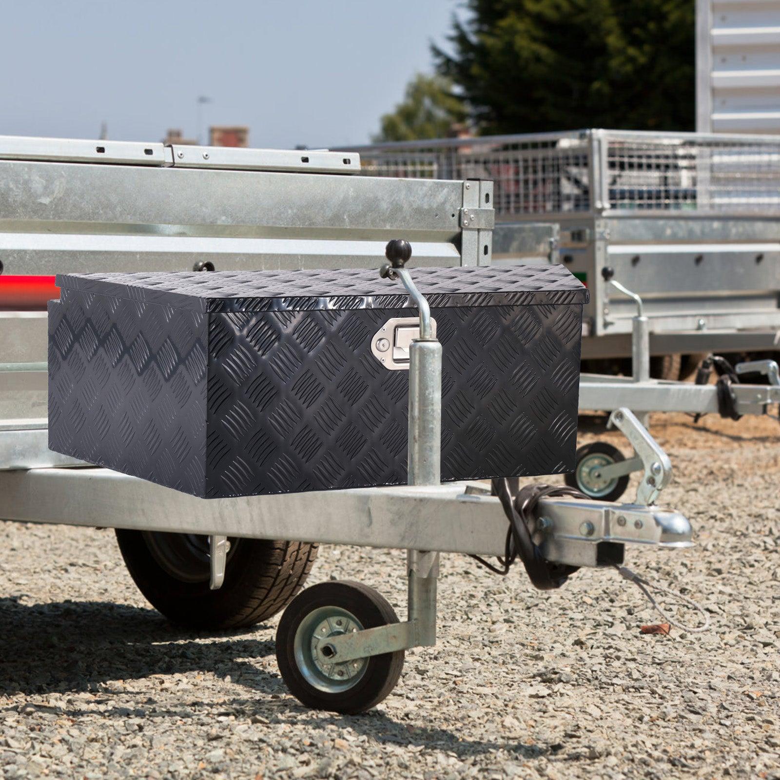 39" Trailer Tongue Box Aluminum Truck Tool Cargo Storage Box Storage Organizer with Lock, Black - Luckyermore