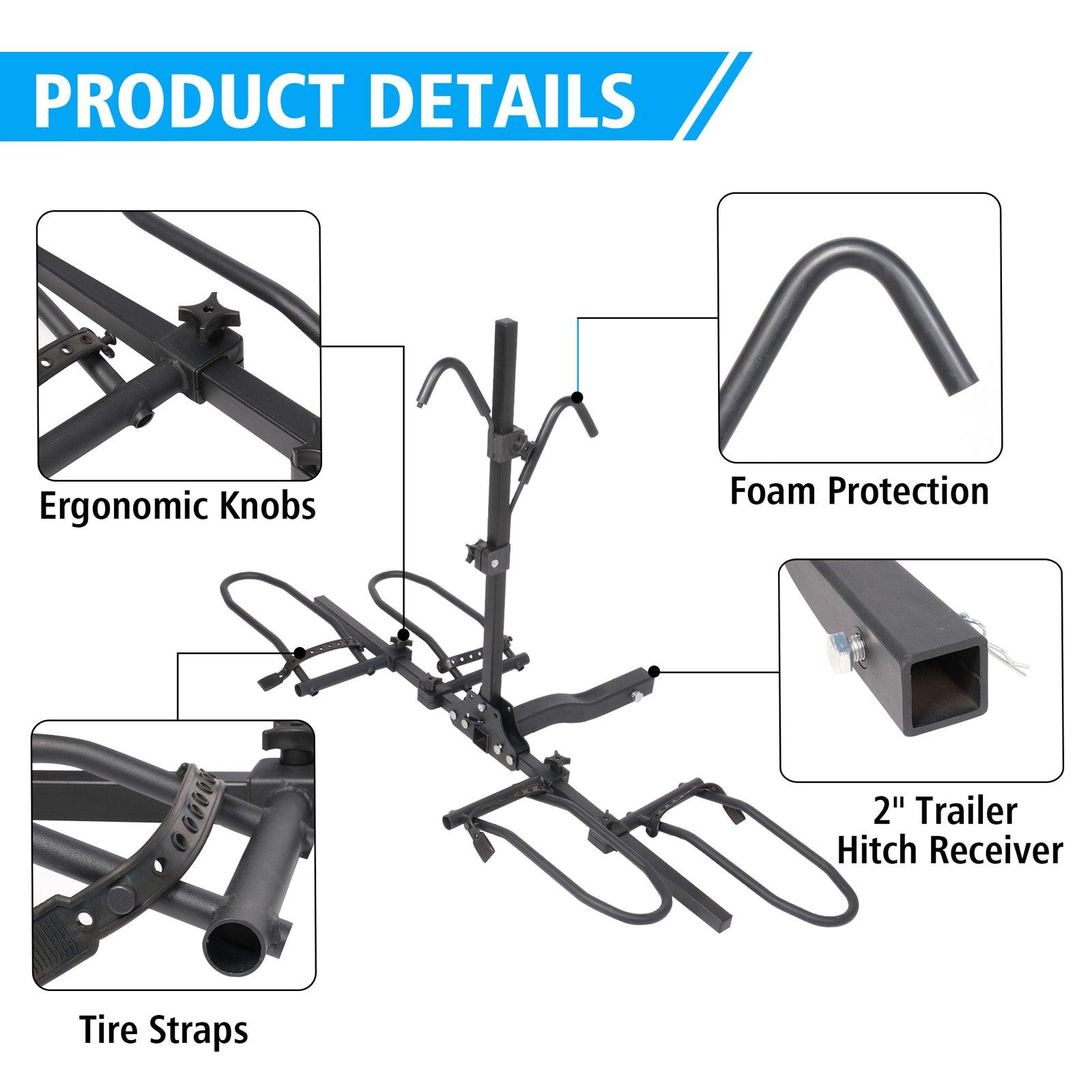 LUCKYERMORE Hitch Mount Bike Rack for 2 Bikes Platform Style Bicycle Carrier for Car with 2" Hitch Receiver, S Tube