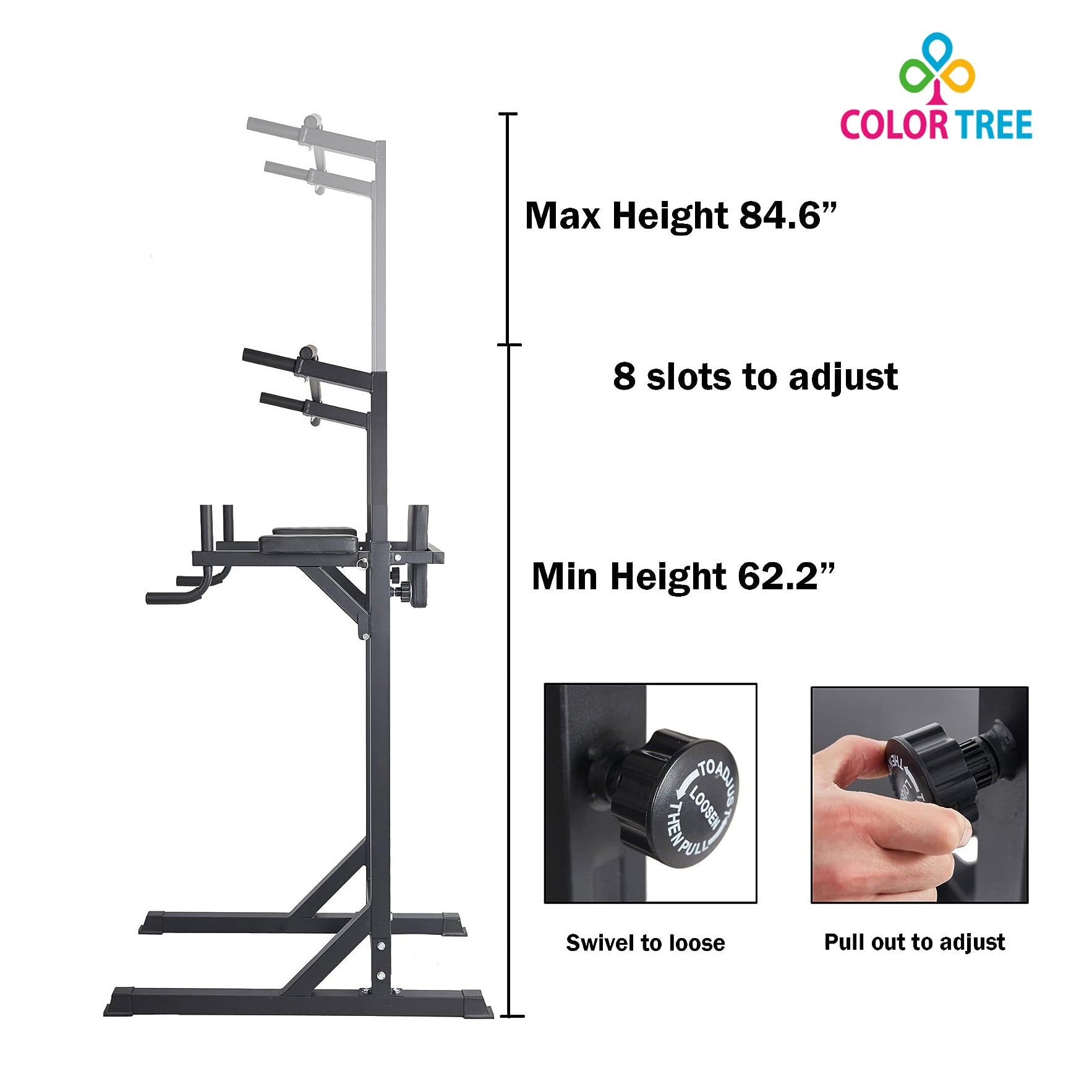 COLOR TREE Pull Up Dip Bar Body-building, Adjustable Dip Station, Multi-Function Power Tower Calisthenics Equipment For Home Gym