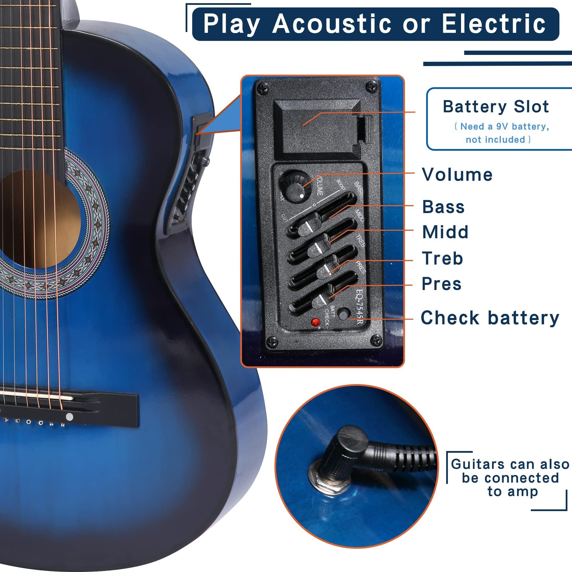 38" Acoustic Electric Guitar for Beginners All Wood Classic Guitar, Blue - Luckyermore