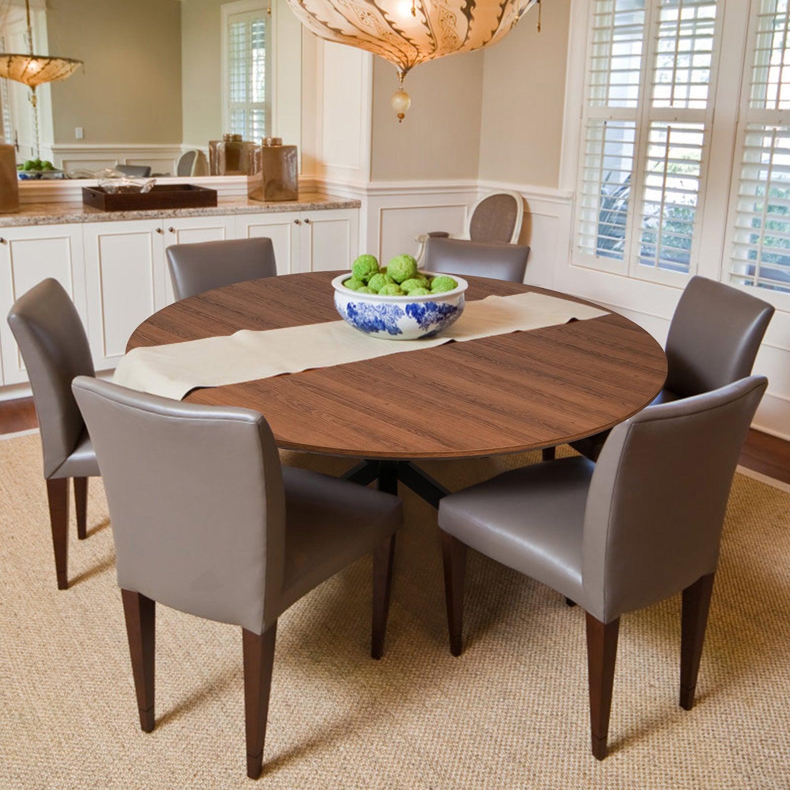 LUCKYERMORE 53" Round Mid-Century Modern Wooden Dining Table for 4-6 Kitchen Table with Solid Metal Leg
