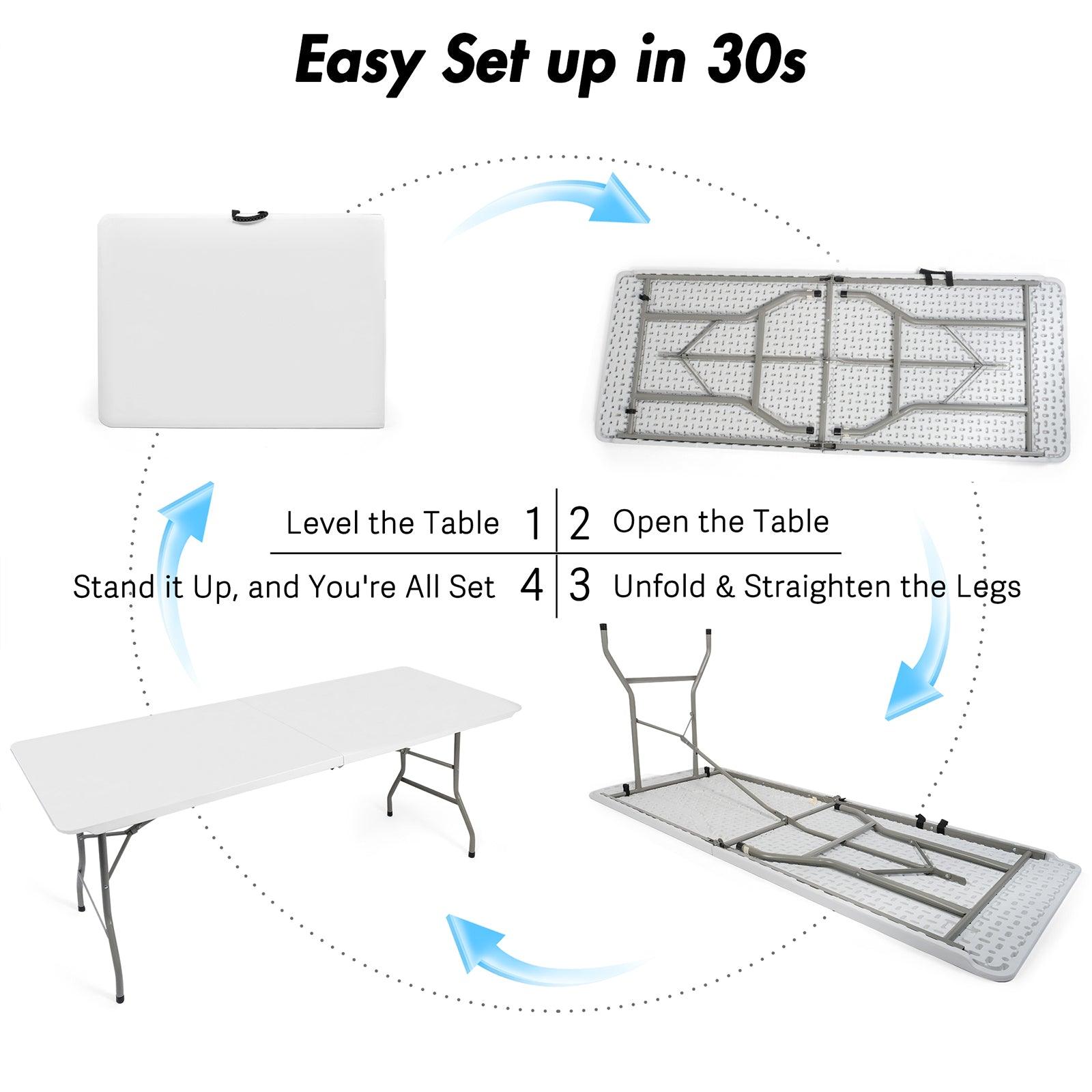 LUCKYERMORE 6ft Portable Folding Plastic Table for 6-8 Picnic Dining Table 71" with Carry Handle, White