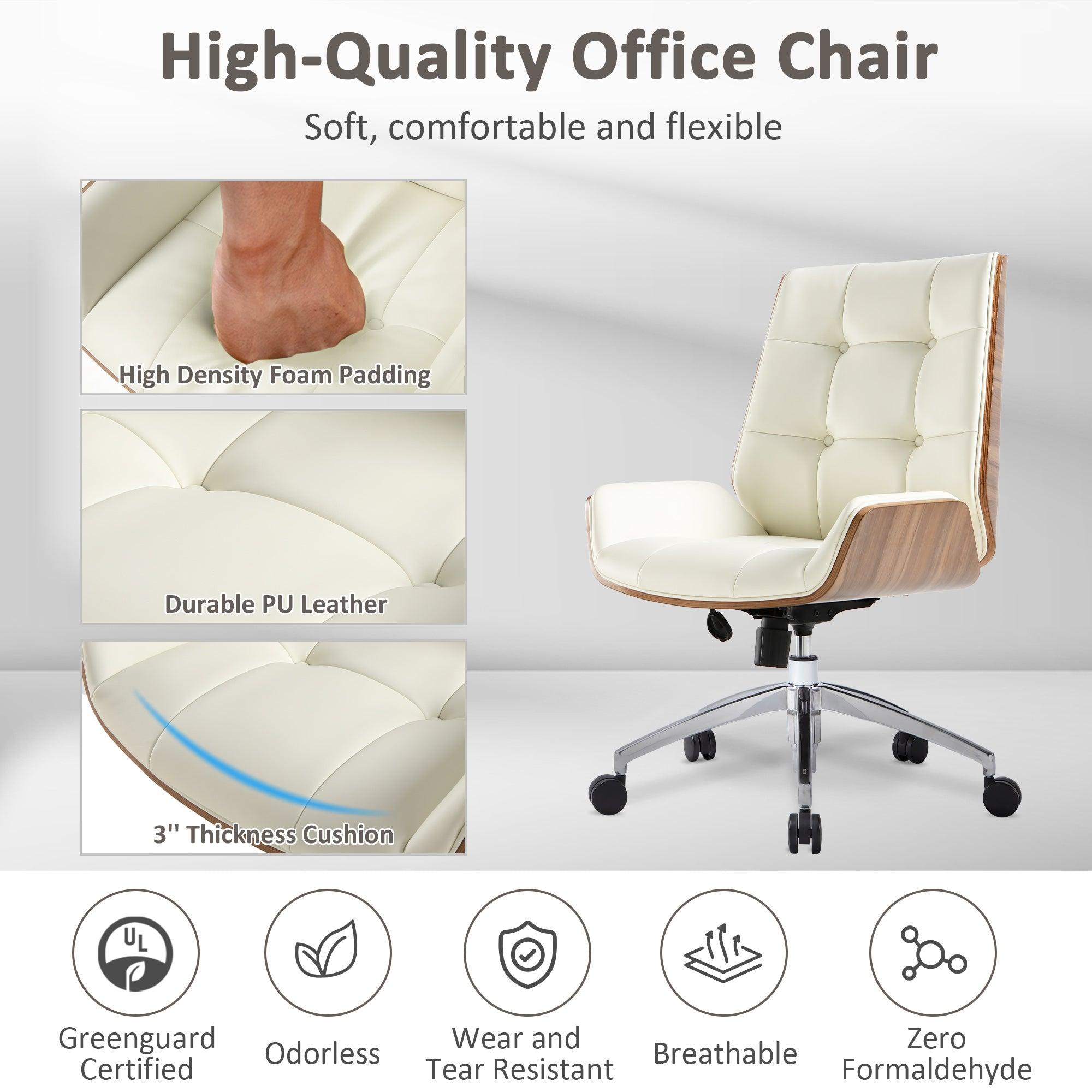 Executive Ergonomic Office Leather Chairs with Tilt and Height Adjustable, Cream White