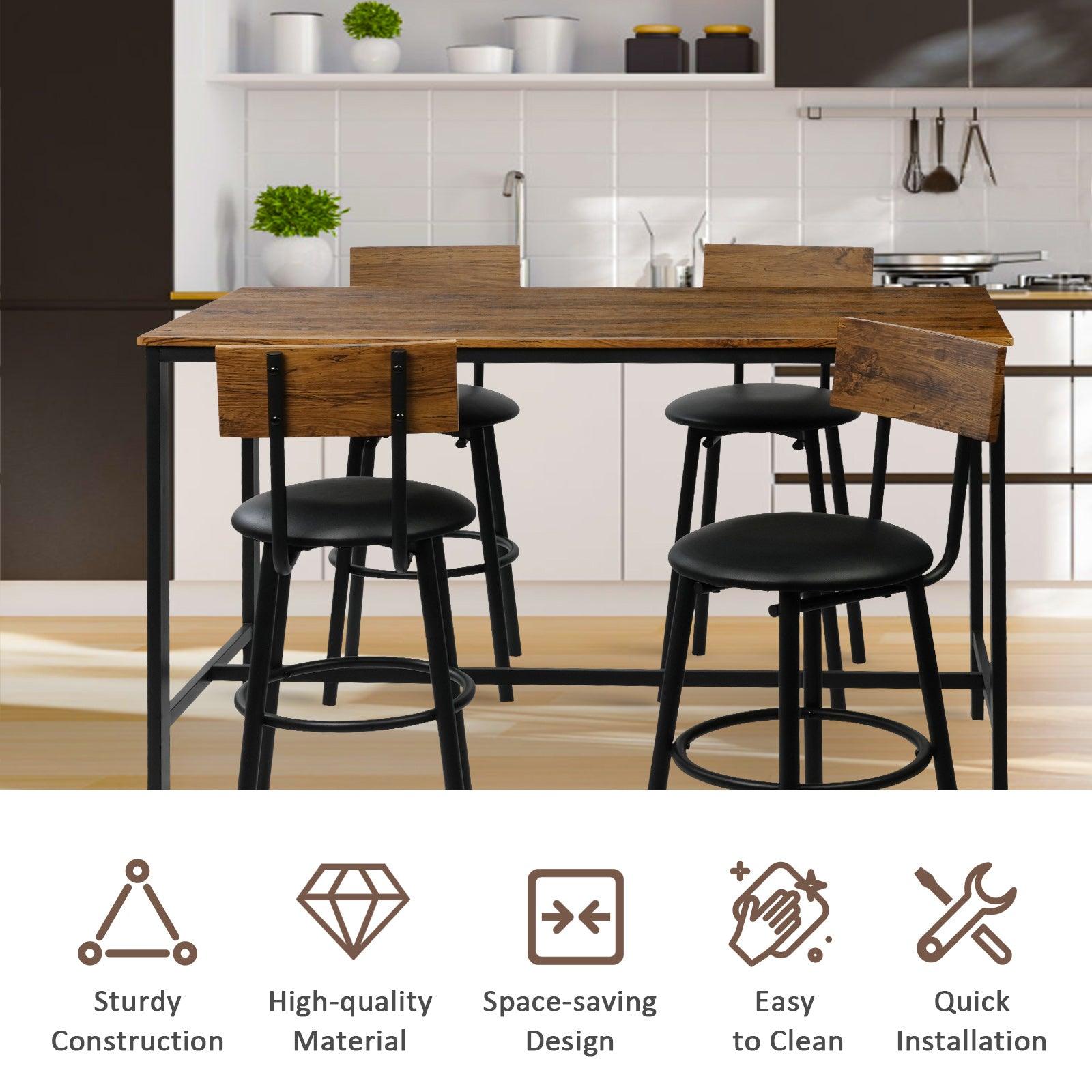LUCKYERMORE 5 Piece Dining Bar Table Set, 1 Bar Table 47.3" for 4 with 4 Upholstered Bar Stools