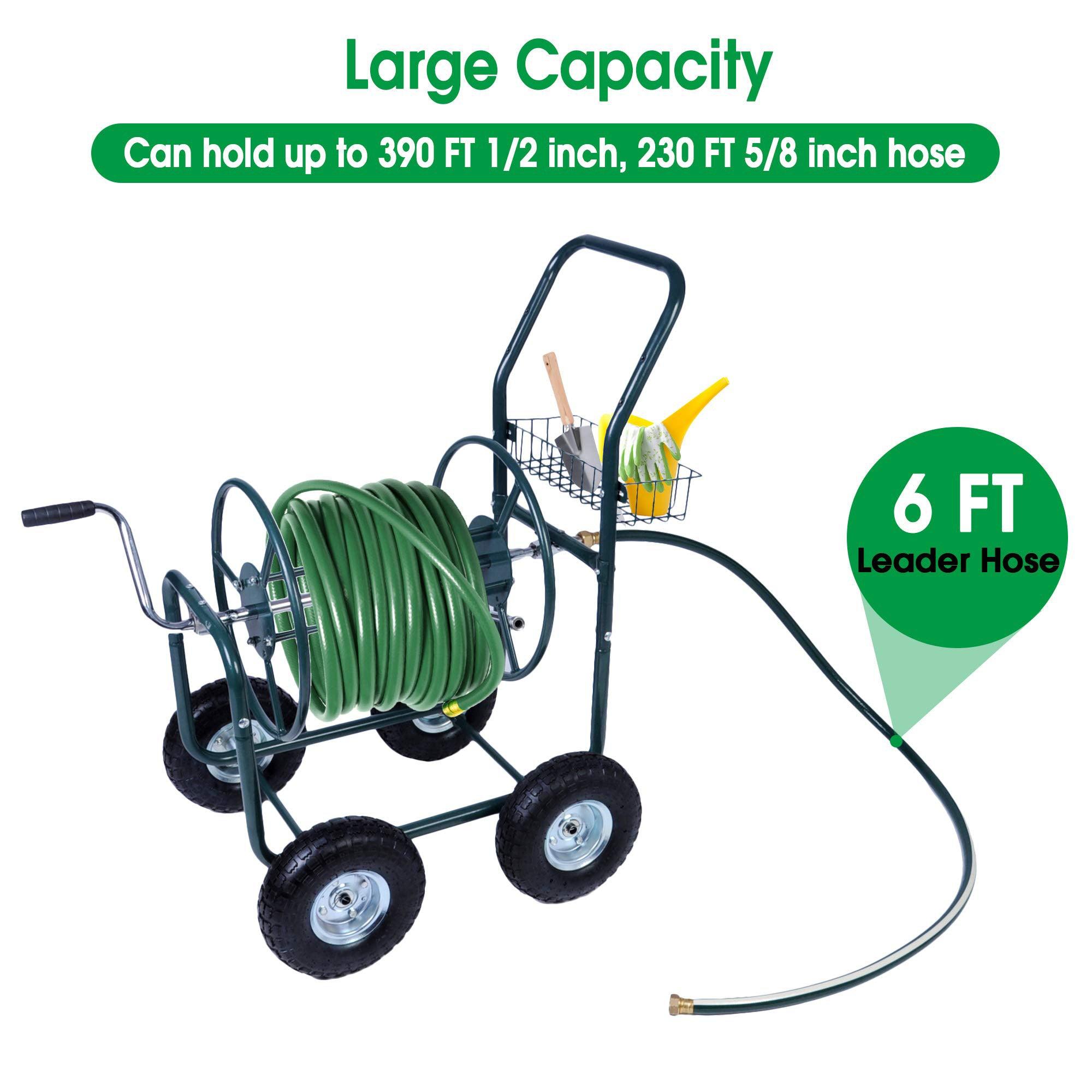 Portable Garden Hose Reel Cart with Wheels with Storage Basket Rust Resistant Water Hose Holder - Luckyermore